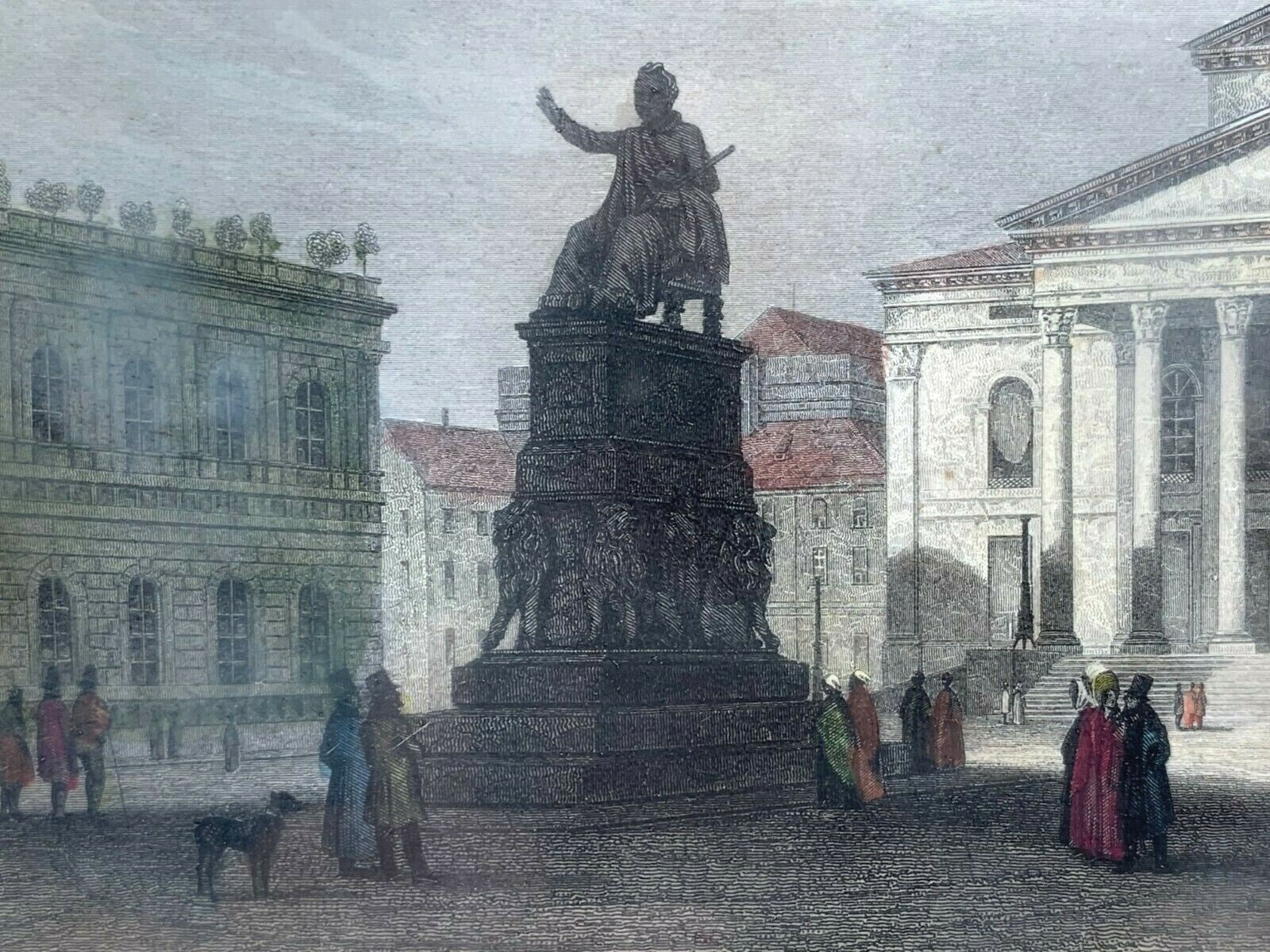 Stahlstich handkoloriert - Maxplatz in München - L. Hofmeister - gerahmt3