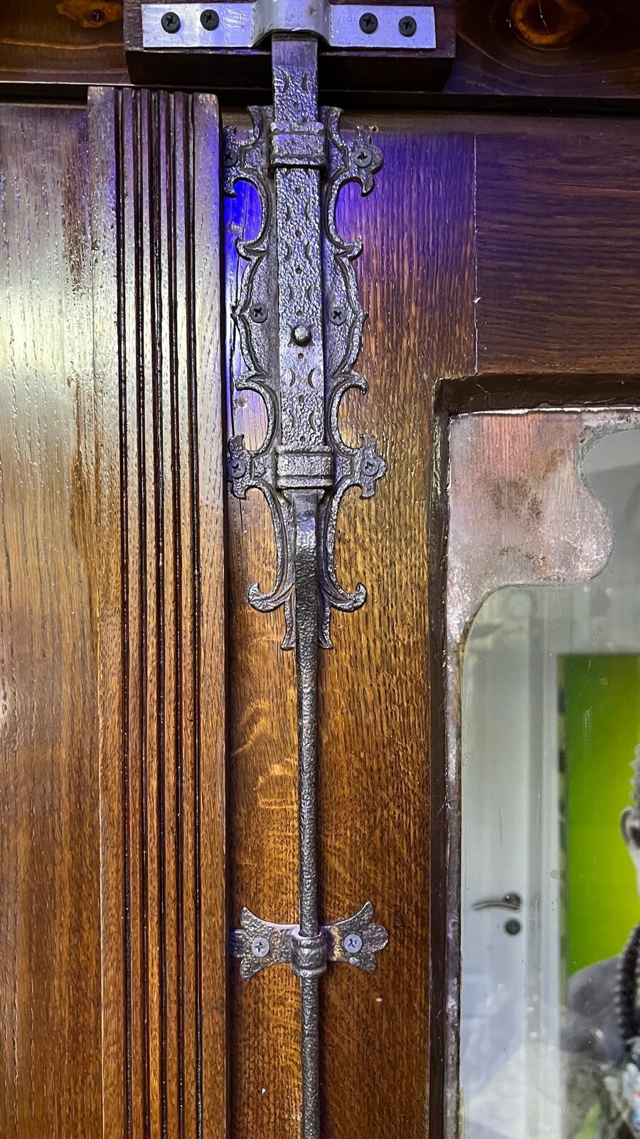 Jugendstil Doppelflügeltür - Eiche massiv - Glas - Mes. Beschläge - Restauriert12