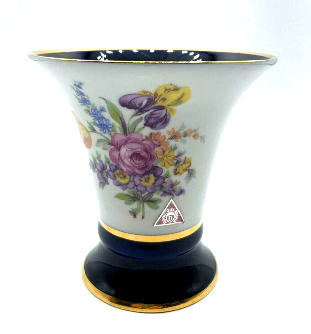 Dachbodenfund attraktive alte Royal Dux Porzellanvase Trichtervase Kobalt Blumen0