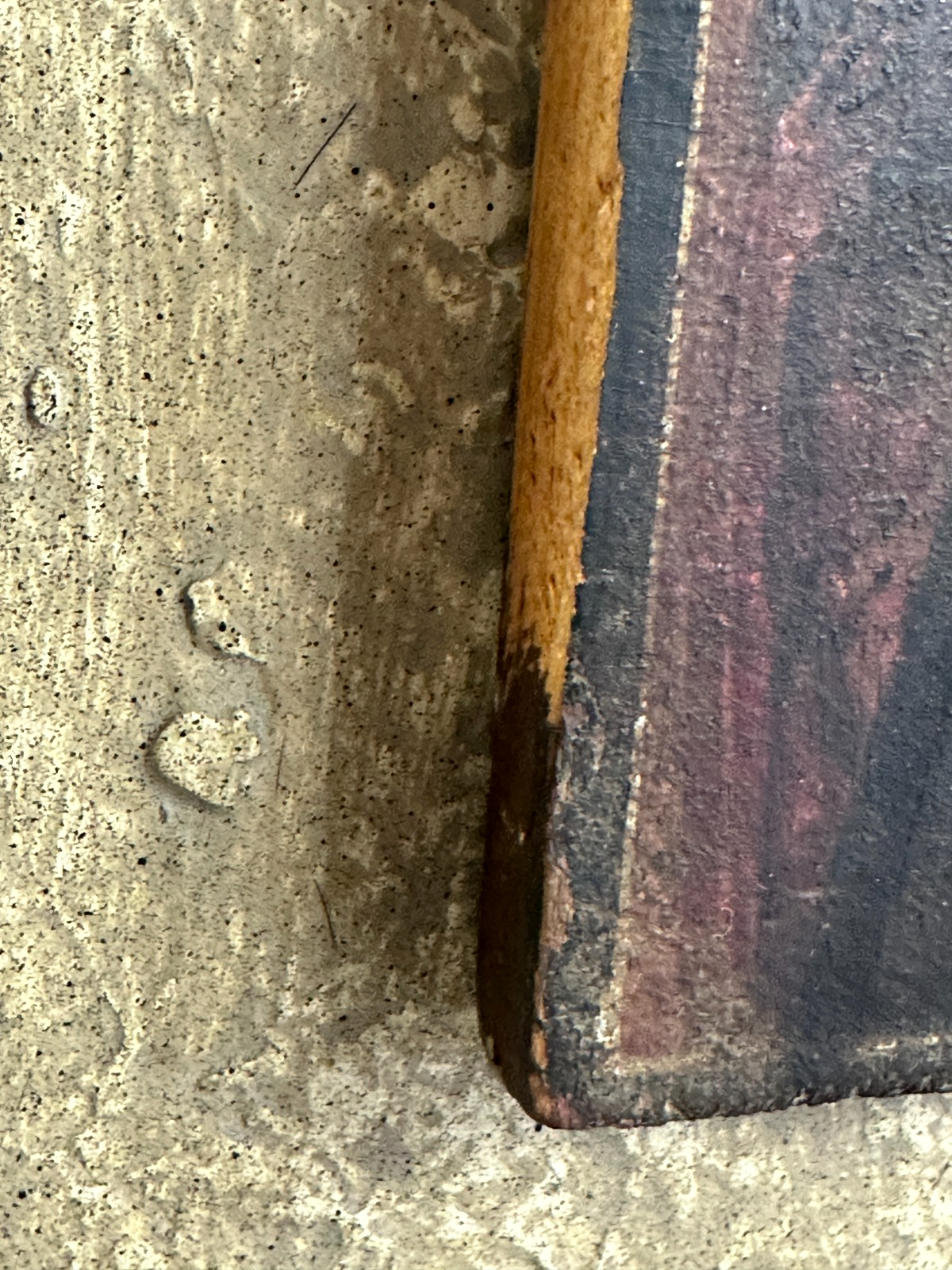 Alte Ikone „Gottesmutter mit Kind“ – Tempera auf Holz - unrestaurierter Zustand9