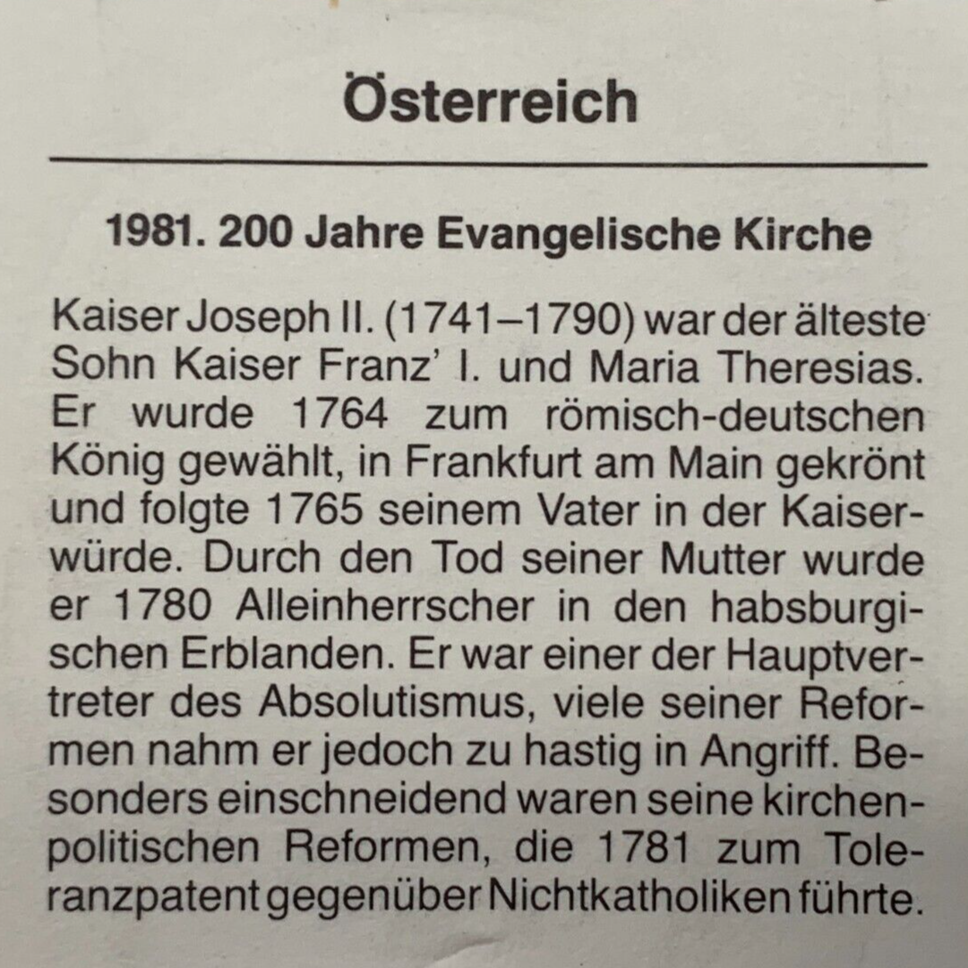 500 Schilling Österreich - Silber Münze - 200 Jahre Evangelische Kirche - Stgl2