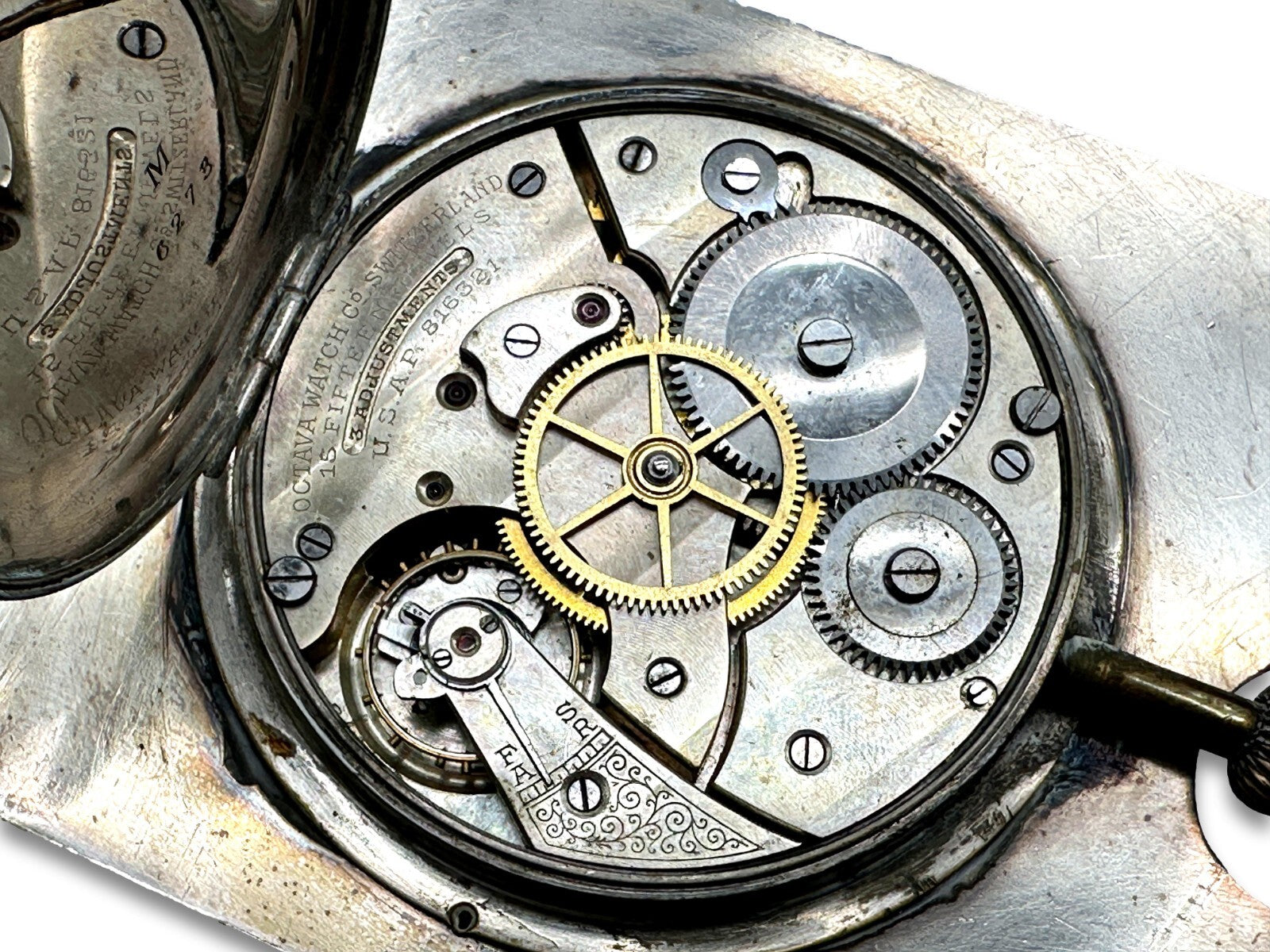 Octava Watch Reise-Uhr - 8 Tage Werk - Sterling Silber Silver Etui - um 19206