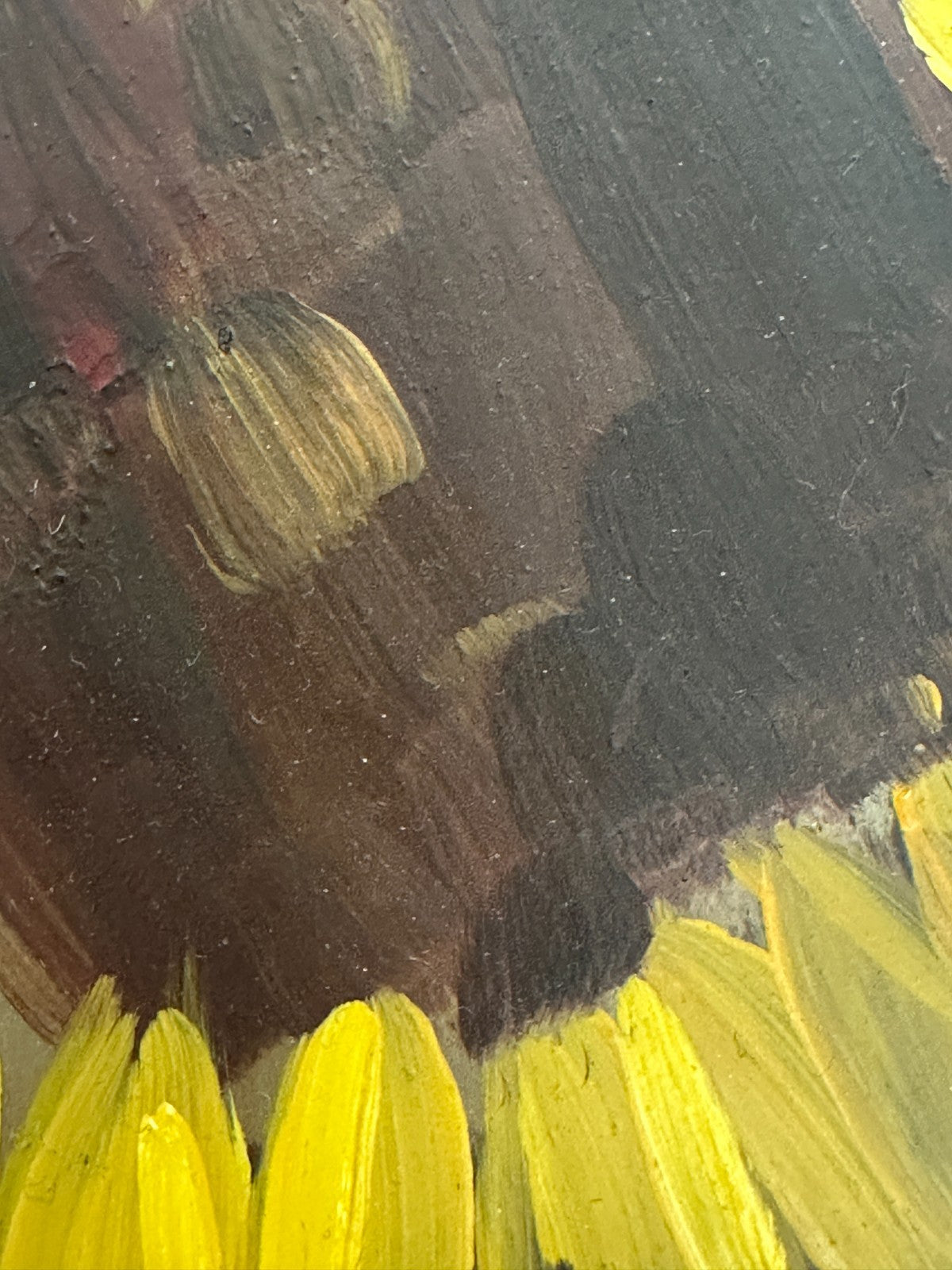 Sonnenblumen im Krug – Öl auf Hartfaser - sign. „F. Lamy“ (1955) - Mid-Century5