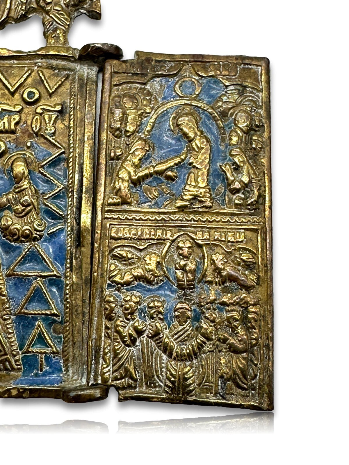 Antike russische Ikone - Bronze - um 1800-1840 - Hl.Nikolaus - Tetraptychon3