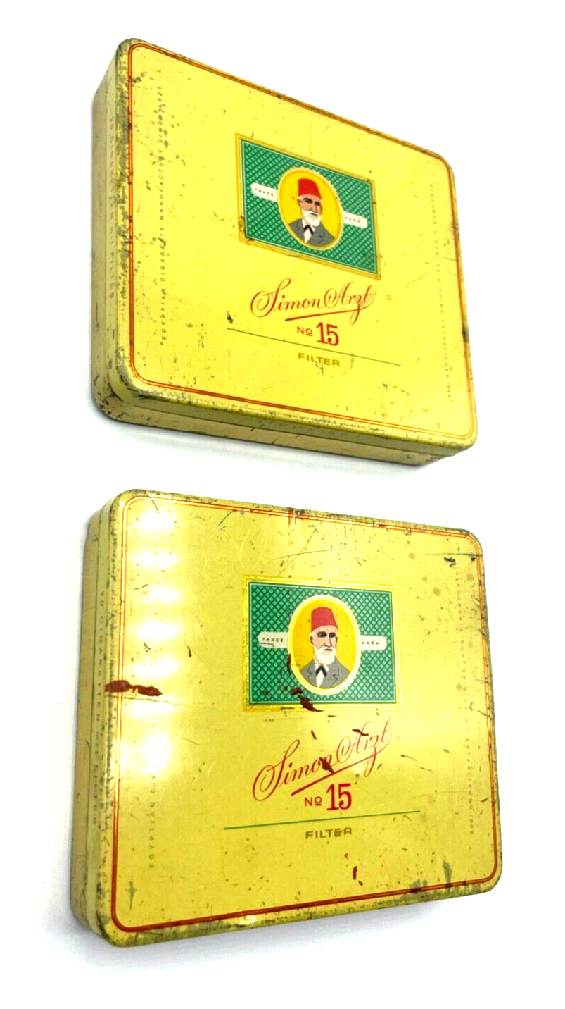 2 x identische alte Blechdose Simon Arzt Nr. 15 20 Filter Cigaretten gepflegt2