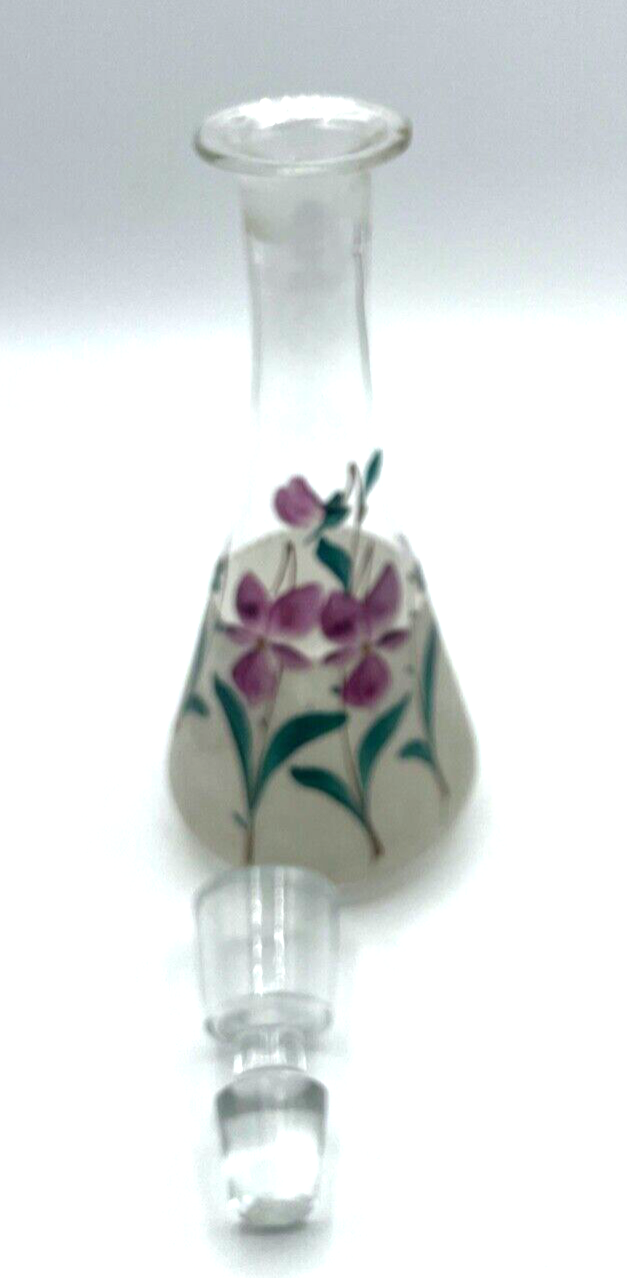Antik Glas Karaffe Likörkaraffe um 1900 mit Veilchen Dekor Handgemalt H 24 cm3