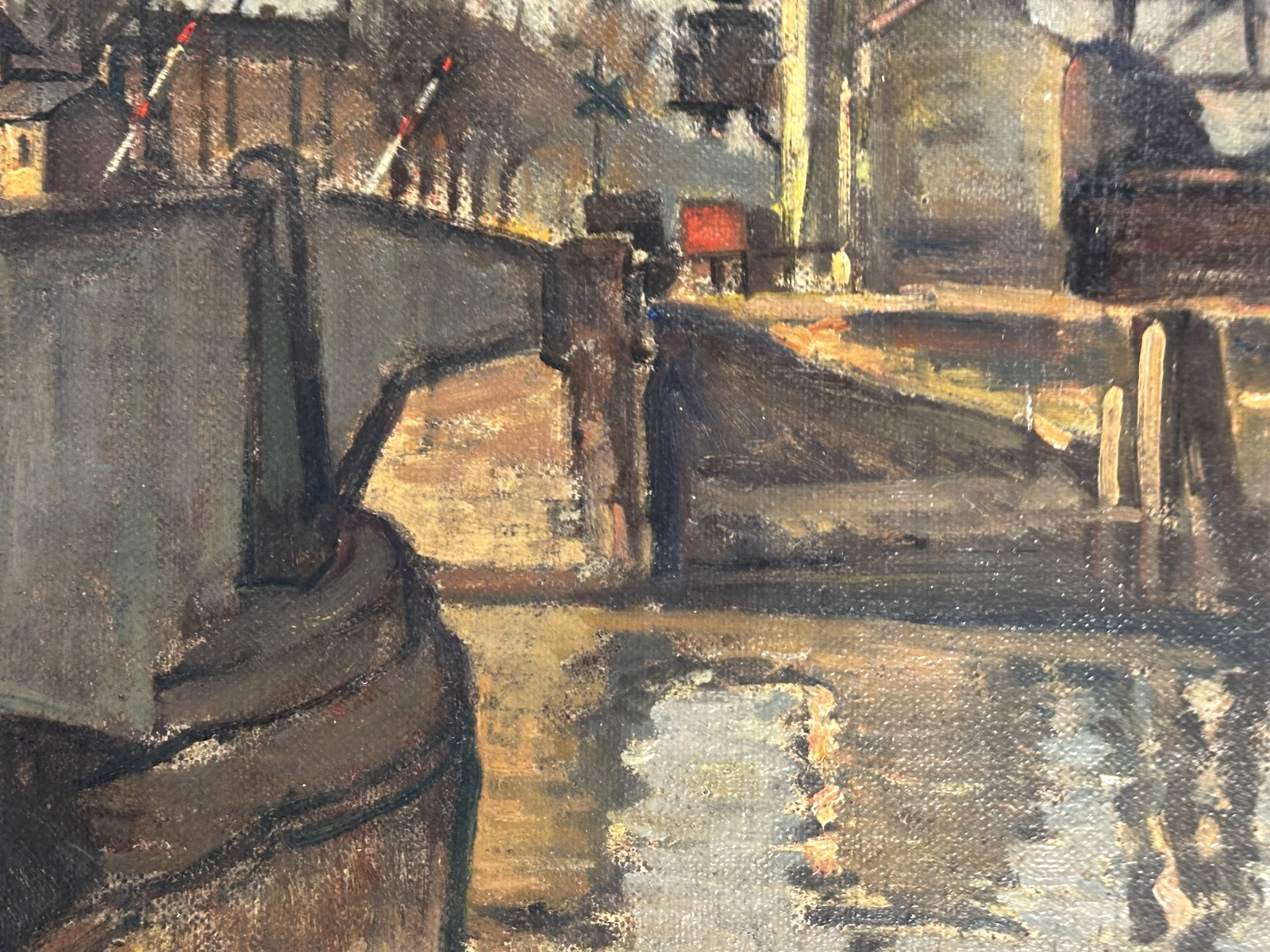 Georg Merkel 1881-1971 – Industriekanal – Öl auf Masonit - signiert - gerahmt2