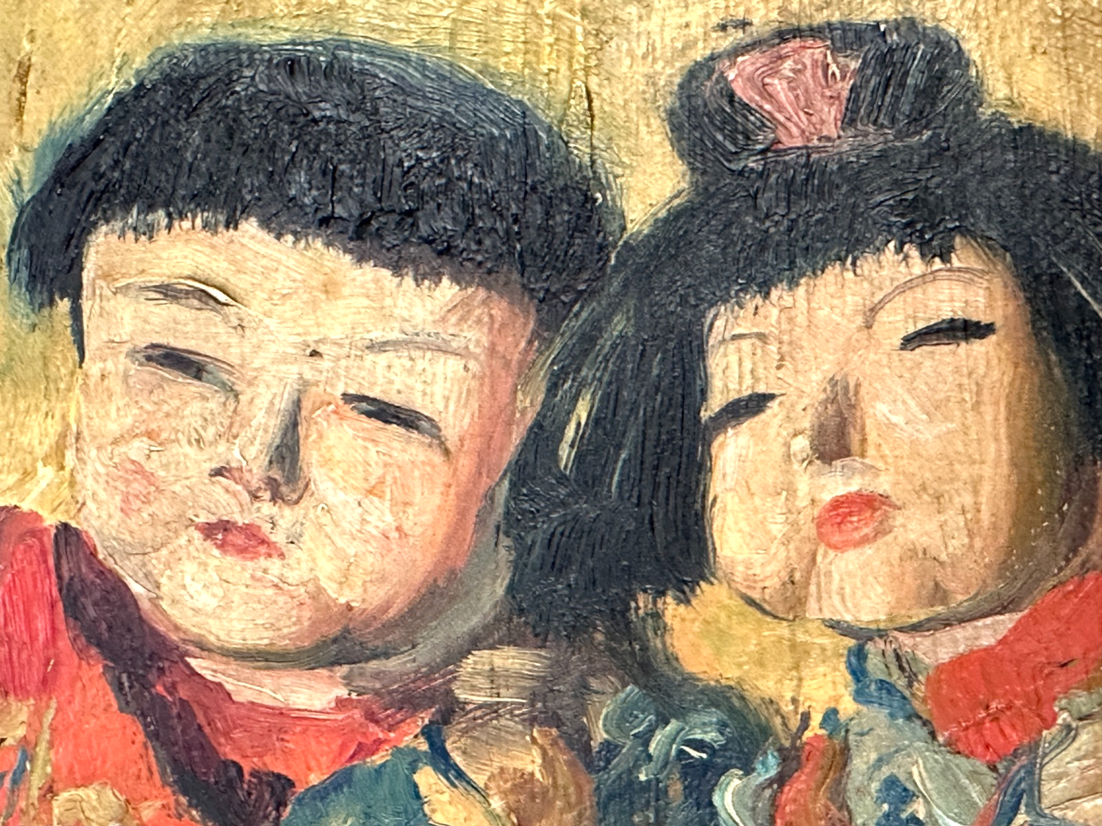 Albert Hubert (1878-?) – Japanische Puppen in Kimonos - Öl auf Masonit signiert5