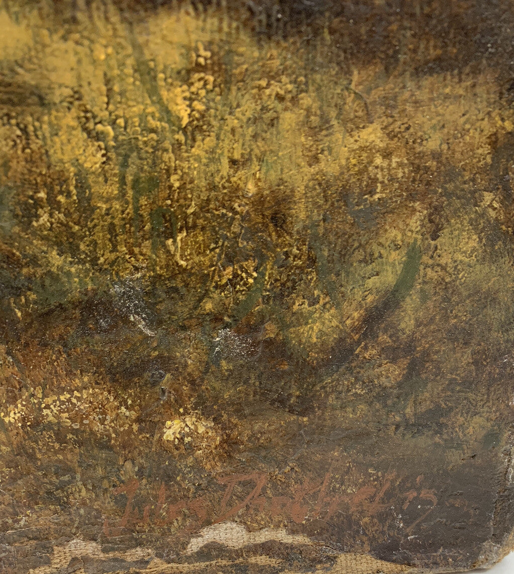 Jules Dhotretiz - Ölgemälde Leinwand um 1850 - Junger Knabe im Hasenstall 11