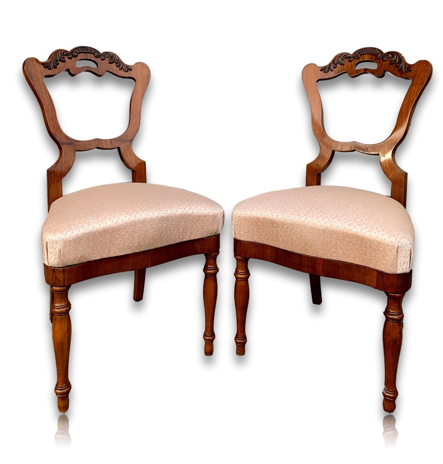 2 Stühle - Biedermeier Stühle - furniert , gepolsterte Sitzfläche - Schnitzerei0