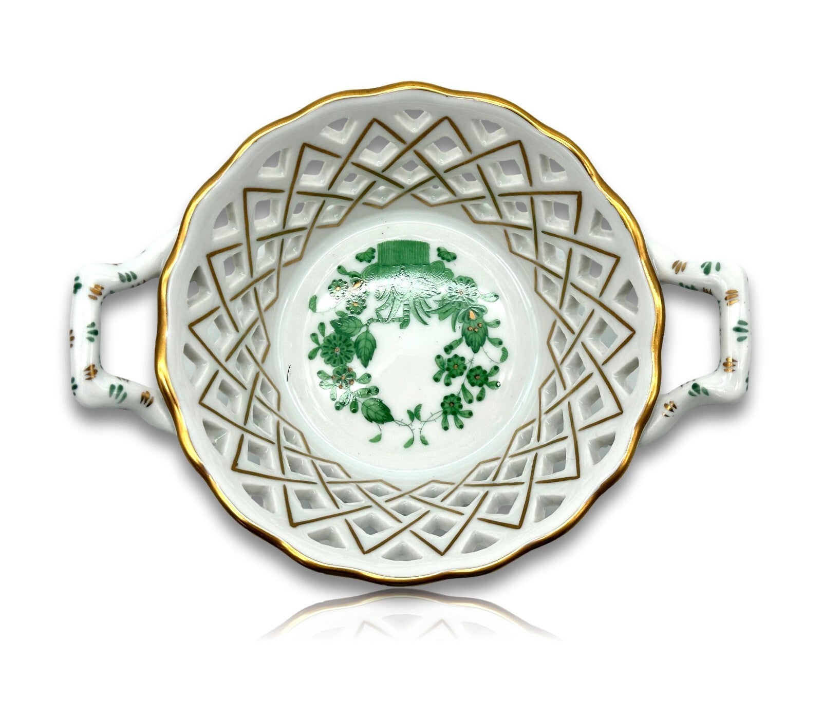 Herend 7413 AV - Durchbruch Schale Körbchen - Porzellan - Apponyi Green - Ungarn4