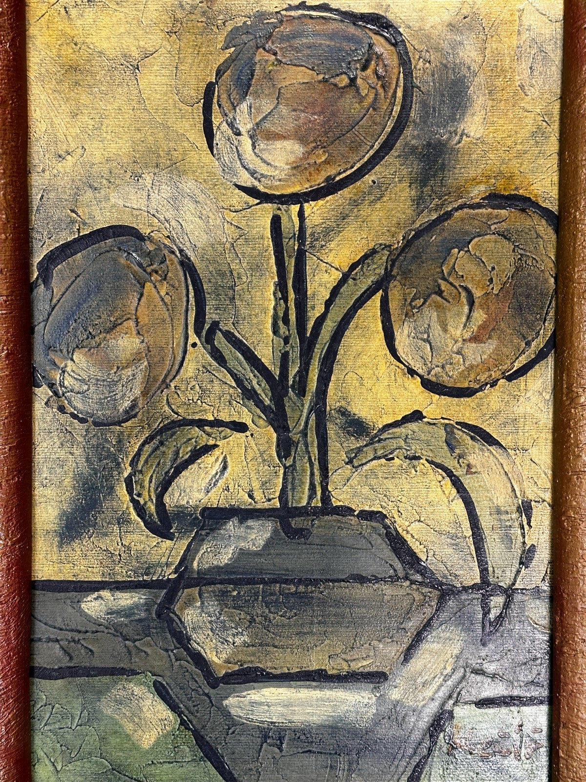 Bohumil Samuel Kečíř – Stillleben Blumen Vase – Öl auf Karton - Spachteltechnik1