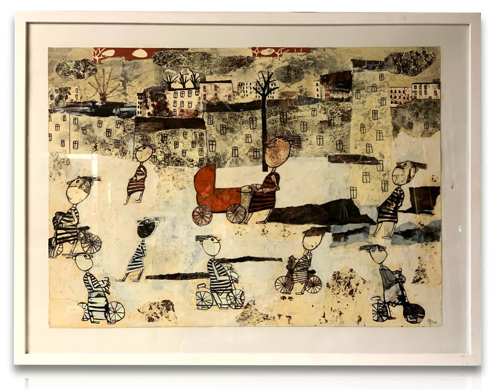 Elke Pollack 'Unterwegs' - Gemälde Mischtechnik Collage - moderne Kunst gerahmt0