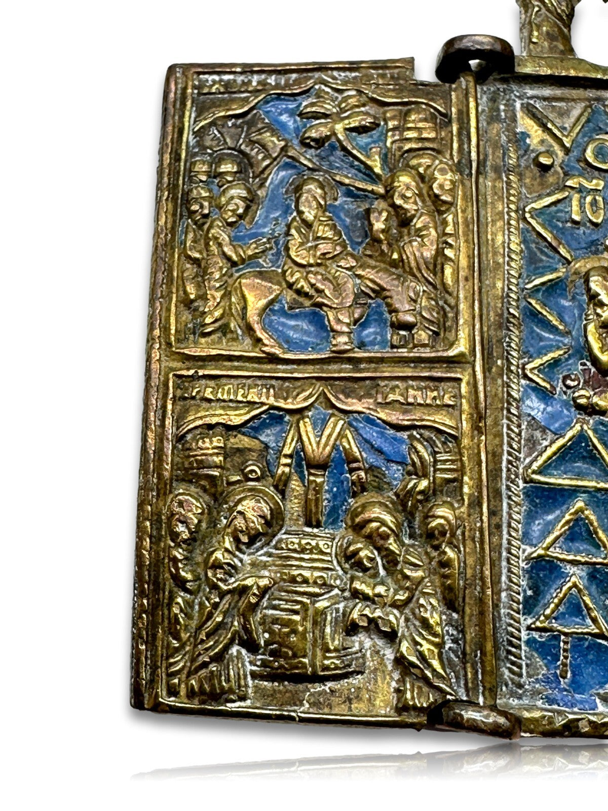 Antike russische Ikone - Bronze - um 1800-1840 - Hl.Nikolaus - Tetraptychon1