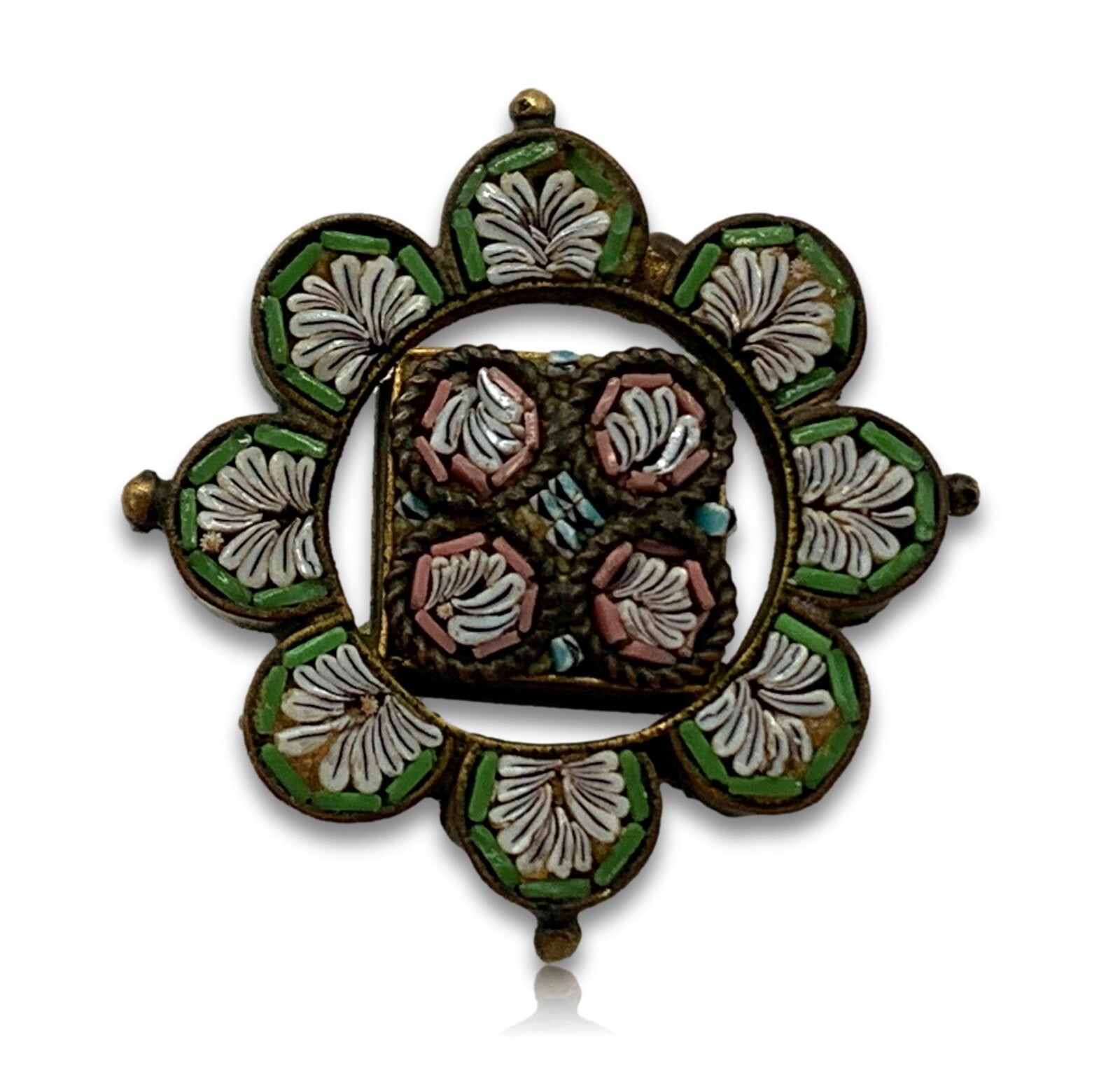Brosche Brooch - italienische Millefiori um 1900 - Tombak - florales Design3