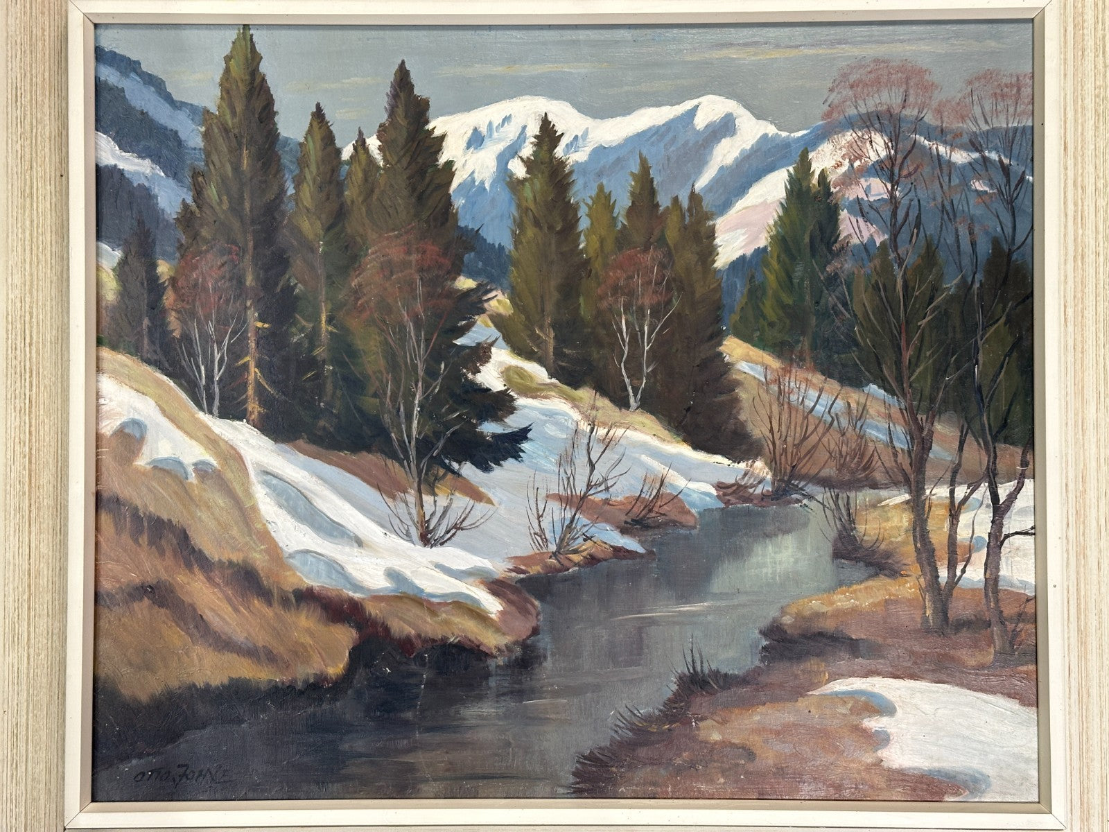 Otto Johne - Schneeschmelze im Allgäu - 1976 – Öl auf Hartfaser - signiert1