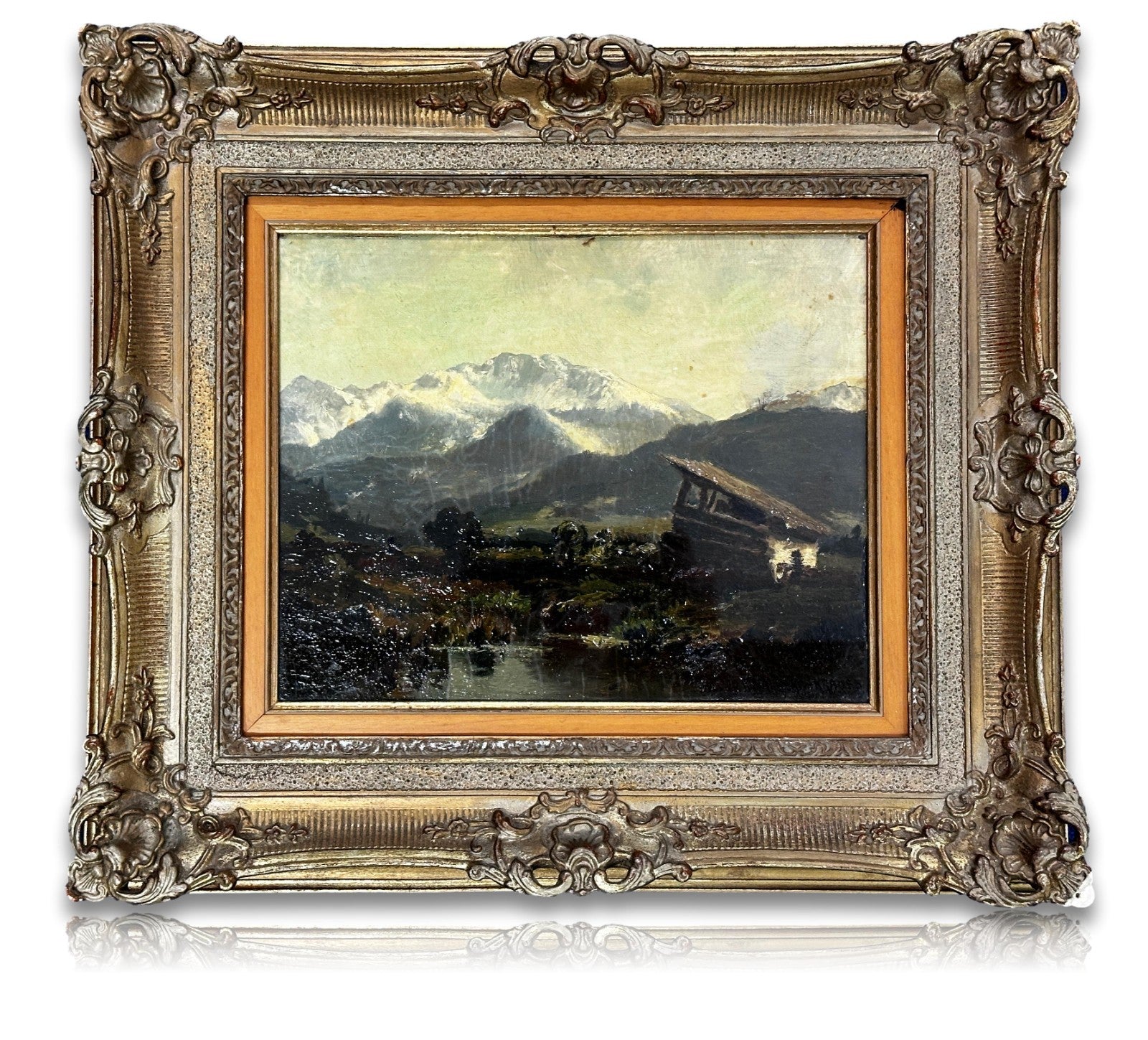 Fritz Halberg-Krauss 1874–1951 Öl/Masonit Alpenpanorama signiert - Prunkrahmen0