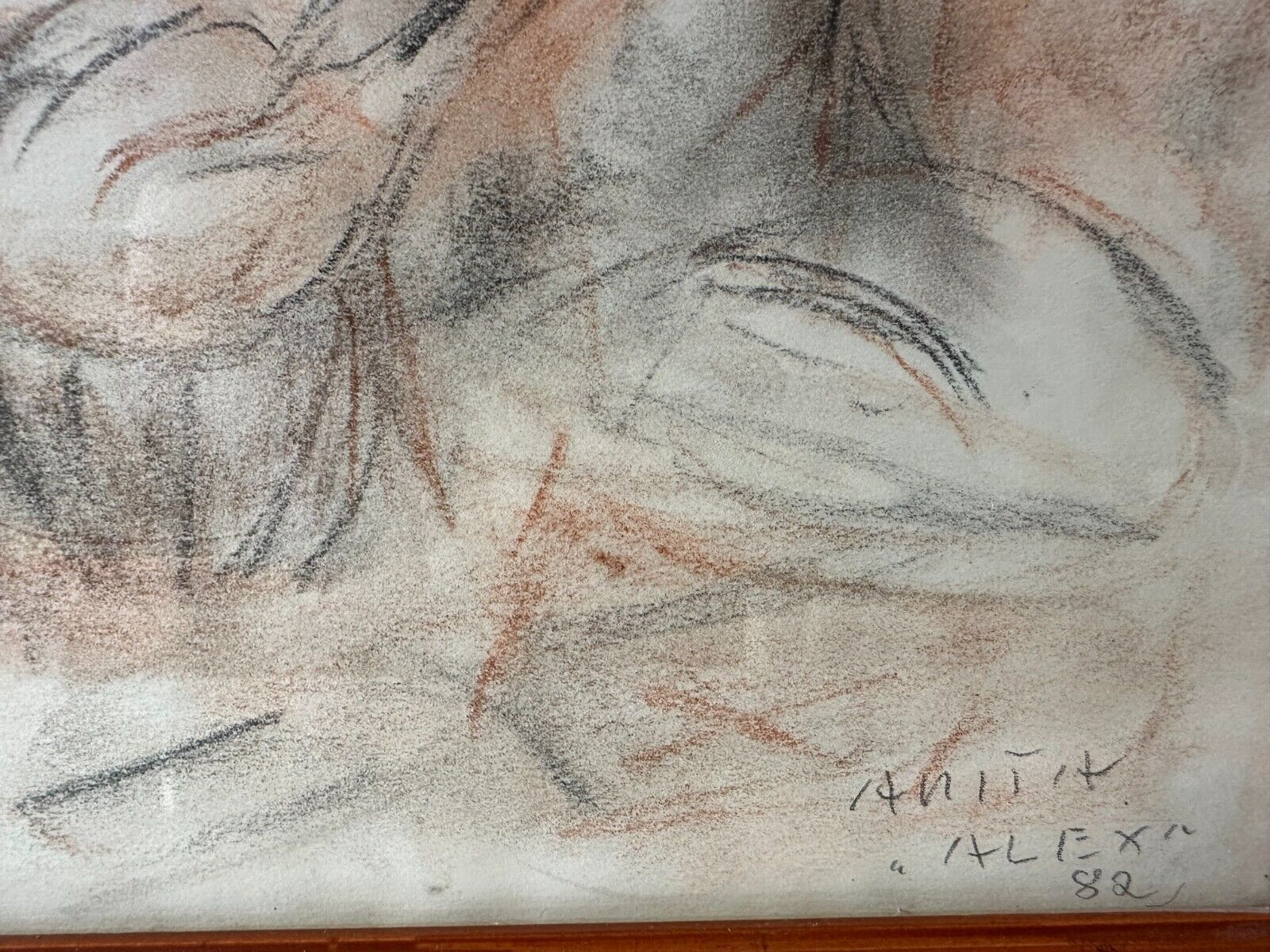 Anita Brügel Petrikat 1920-2000 - Der Trommler - Kohle Rötelkreide gerahmt sign5