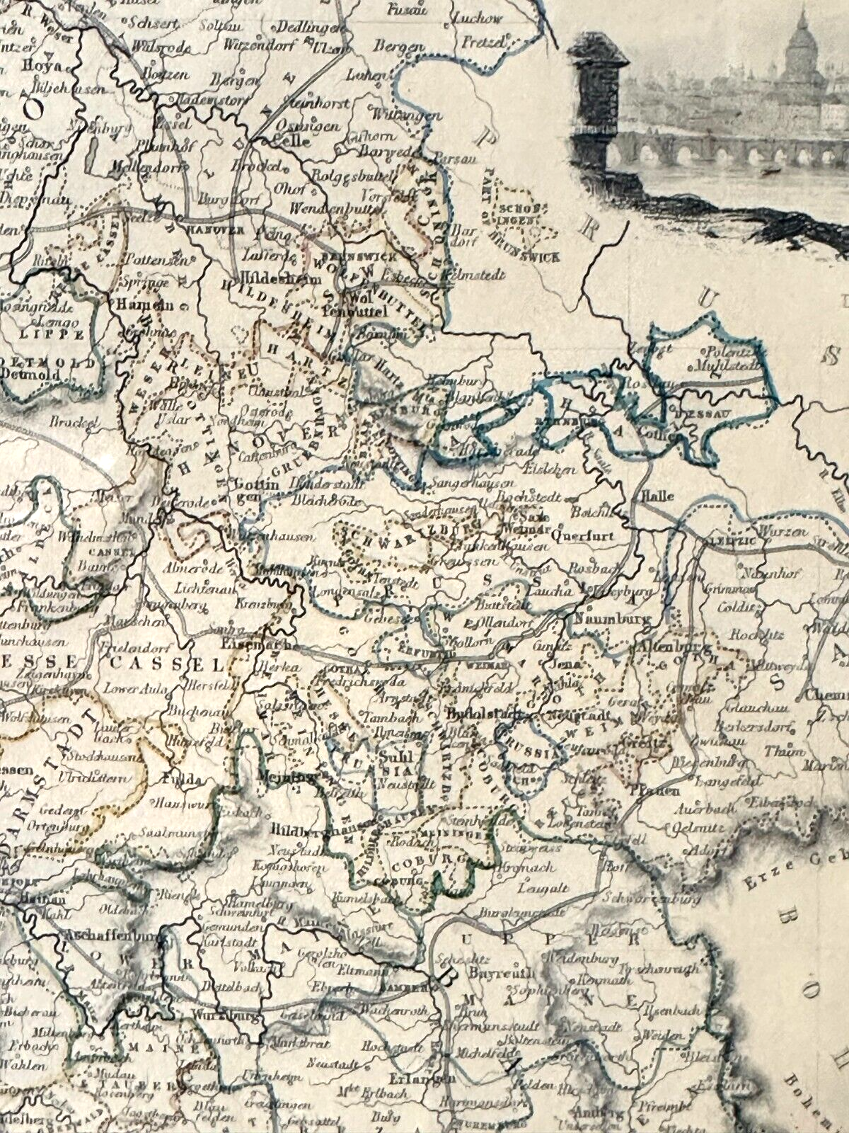 Landkarte Germany Deutschland 1853 - Stahlstich mit Städteansichten - J. Rapkin6