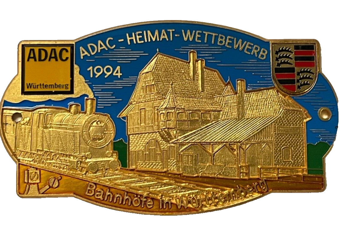ADAC Heimatwettbewerb Württemberg 1994 Bahnhöfe Automobil Plakette Car Badge1