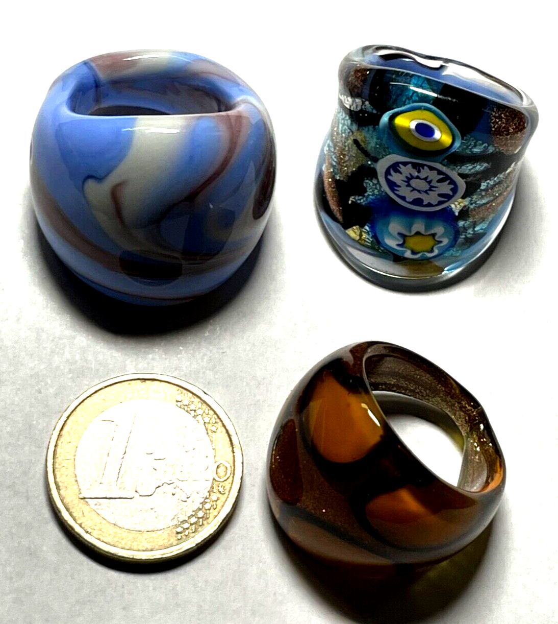 3 x prächtiger Statement Glasring Murano Glas Handarbeit Unikat Ø 18 + 17 mm5