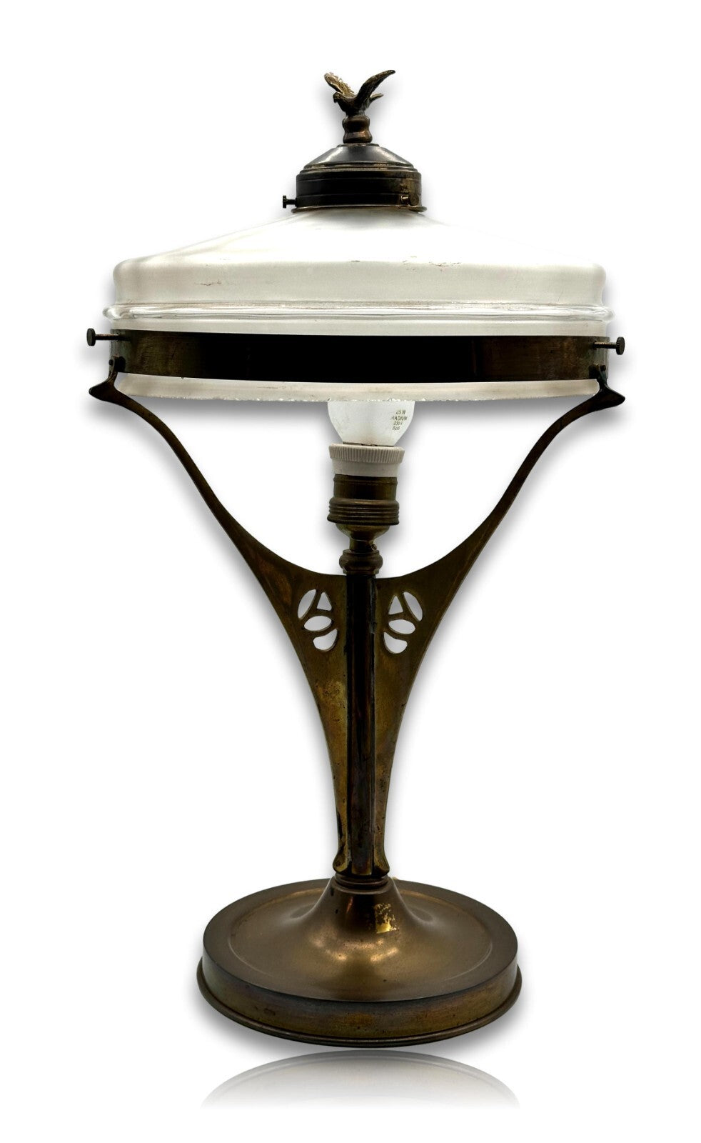 Jugendstil - Wiener Tischlampe um 1900 - Messing - opakes Glas - Original0