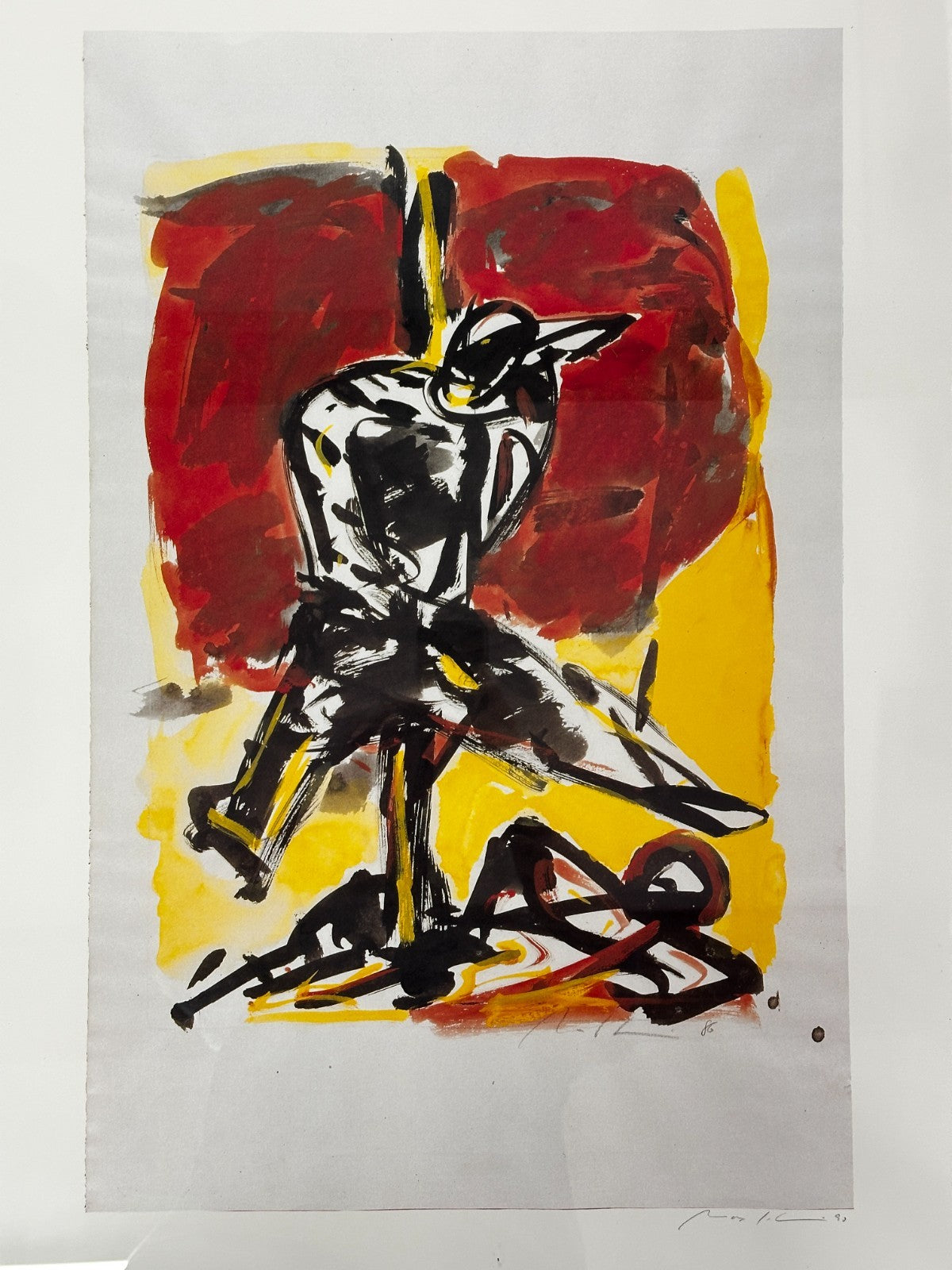 Expressive Figur – Mischtechnik auf Papier – 1986 – gestisch und kraftvoll0