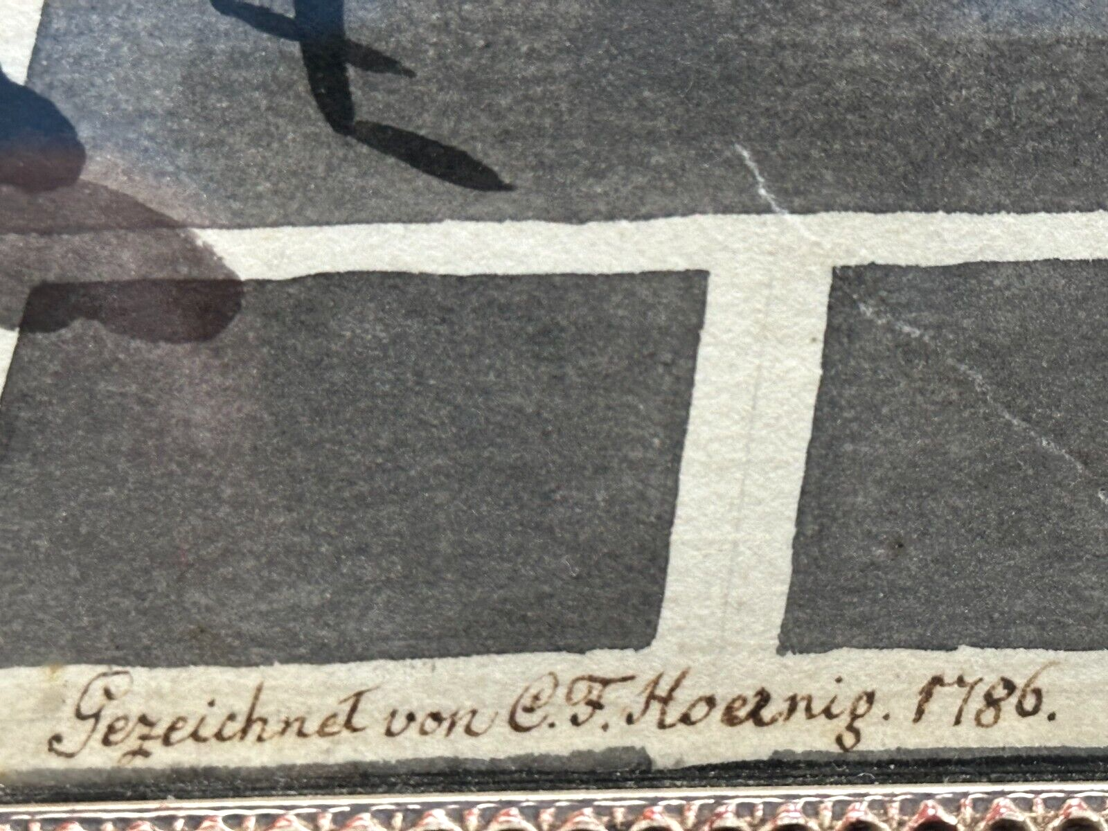 Mischtechnik auf Papier - klassizistisches Bühnenbild 1786 mit Silhouette - bez.13
