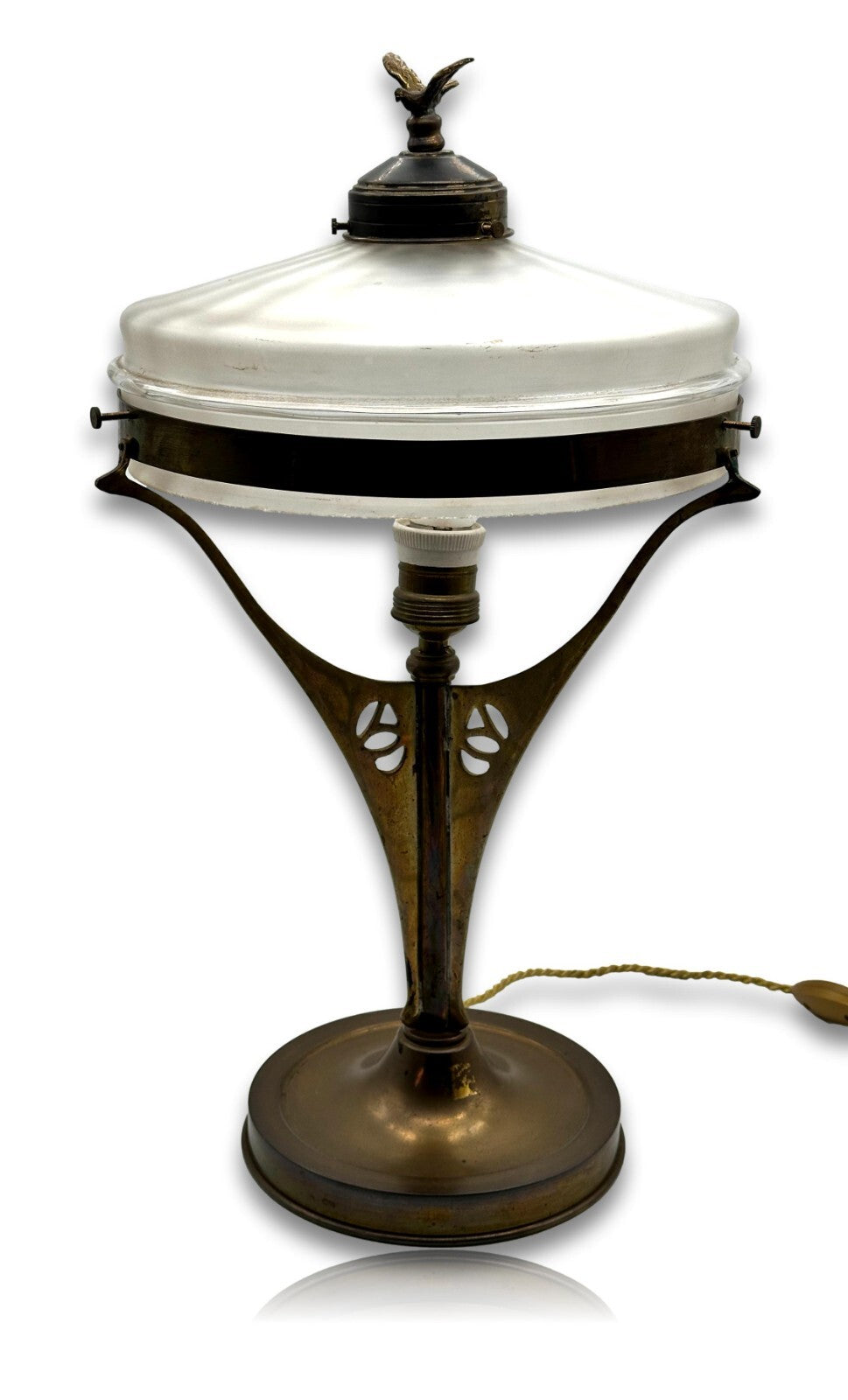 Jugendstil - Wiener Tischlampe um 1900 - Messing - opakes Glas - Original1