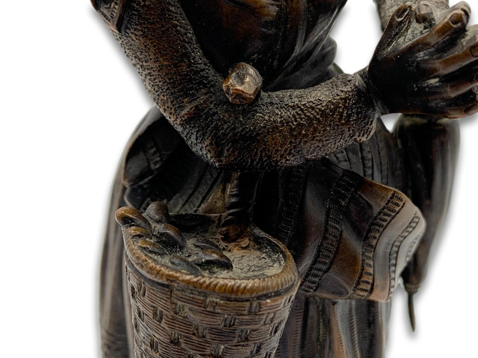 Bronze Figur Skulptur - Marmorsockel - Frau mit Korb - patiniert7