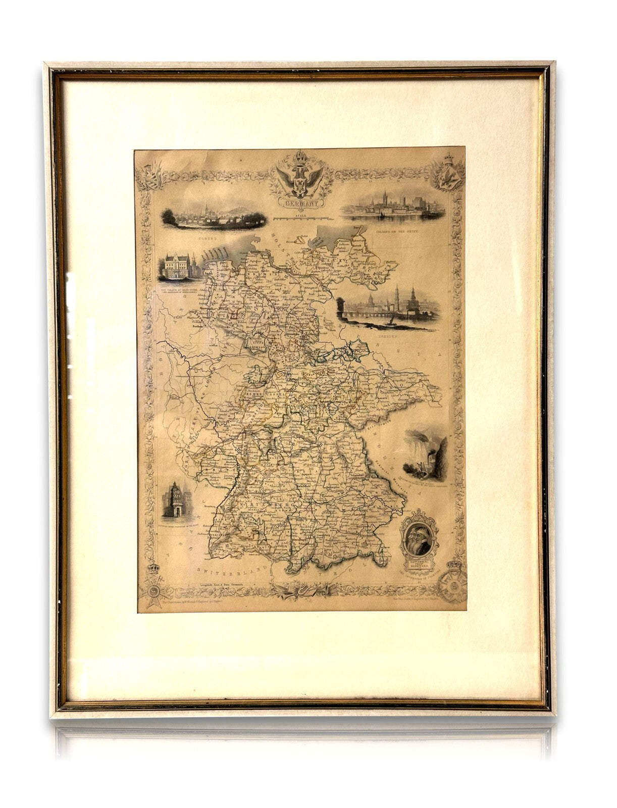 Landkarte Germany Deutschland 1853 - Stahlstich mit Städteansichten - J. Rapkin0