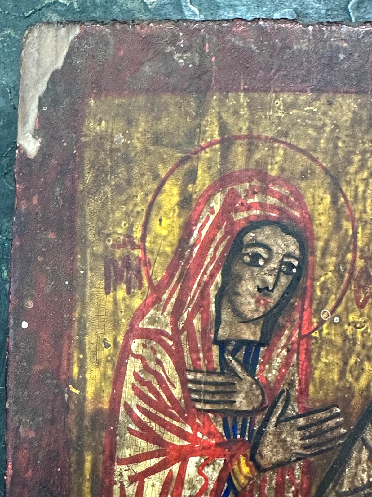 Alte Ikone um 1800 – Deësis mit Hl. Theodor & Johannes – Rumänien Tempera & Gold3