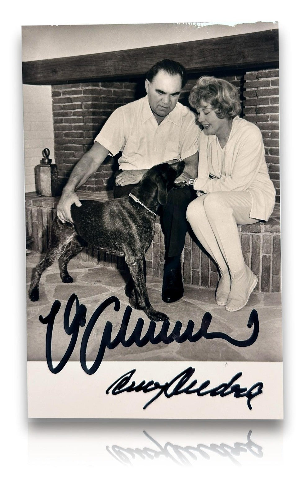 Max Schmeling & Anny Ondra - signierte Echtfoto-AK Fotoansichtskarte mit Hund0