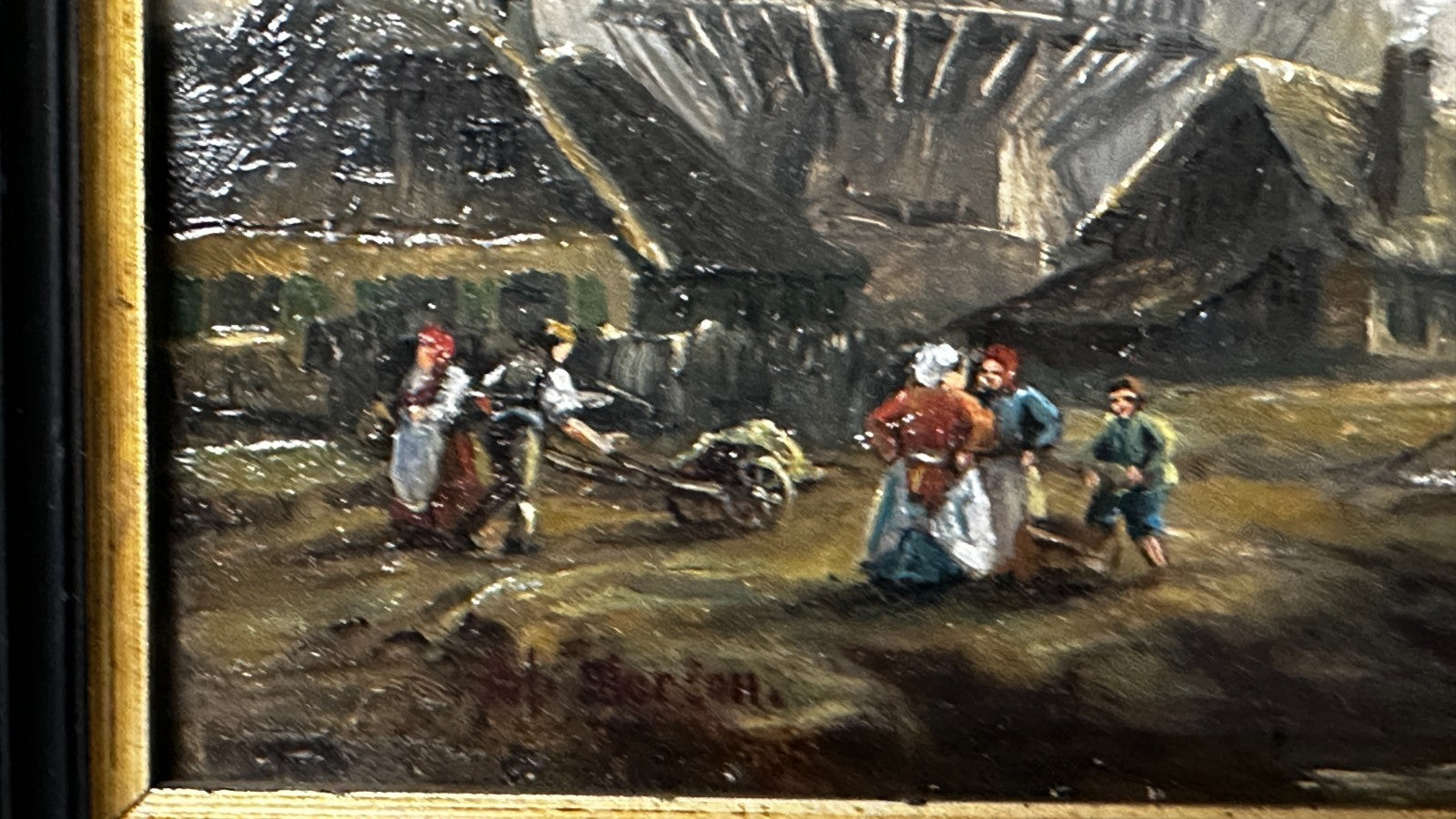 Kleines Kabinettbild – Holland mit Windmühle“ - Öl auf Holz - signiert - gerahmt3