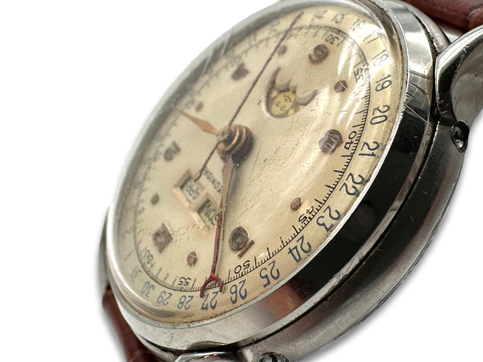 Leonidas Uhr - Mondphase Day-Date - Pointer Date - Stahl - 35,5mm - ca. 1950er3