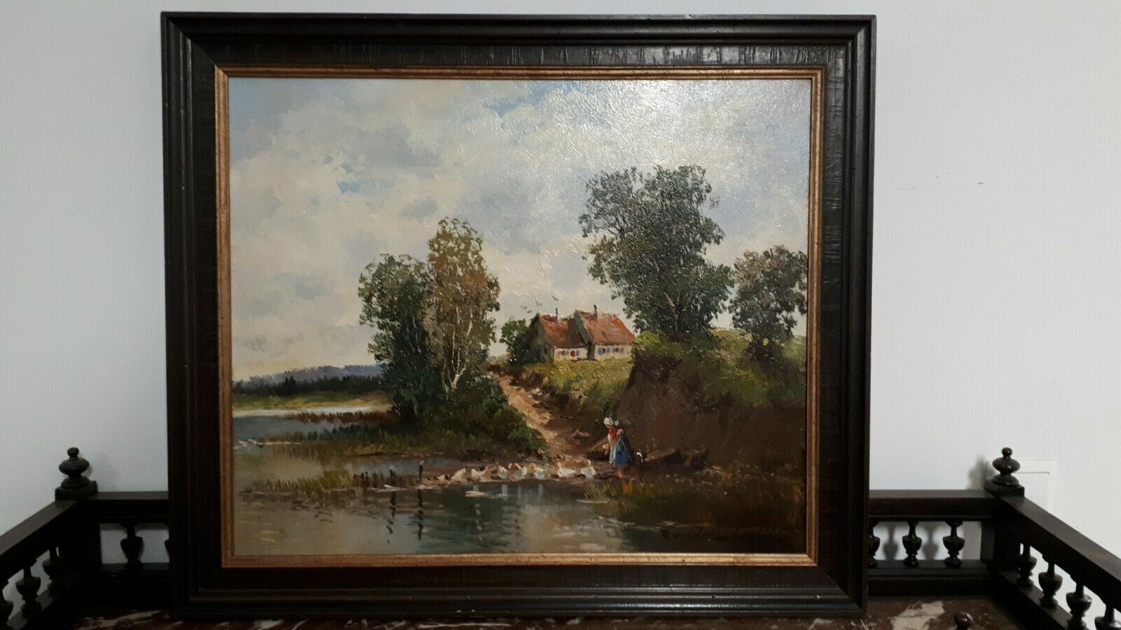 Ölgemälde Randolf Wehn 1911 - 1987 Münchner Maler - Enten fütternd - 70 x 60cm1