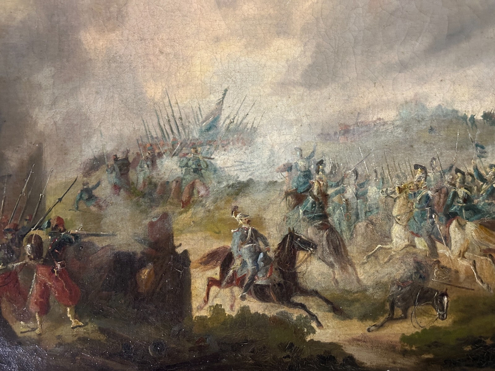 französische Schlachtenszene - Kavallerie & Zuaven, 19. Jh - Öl auf Leinwand1