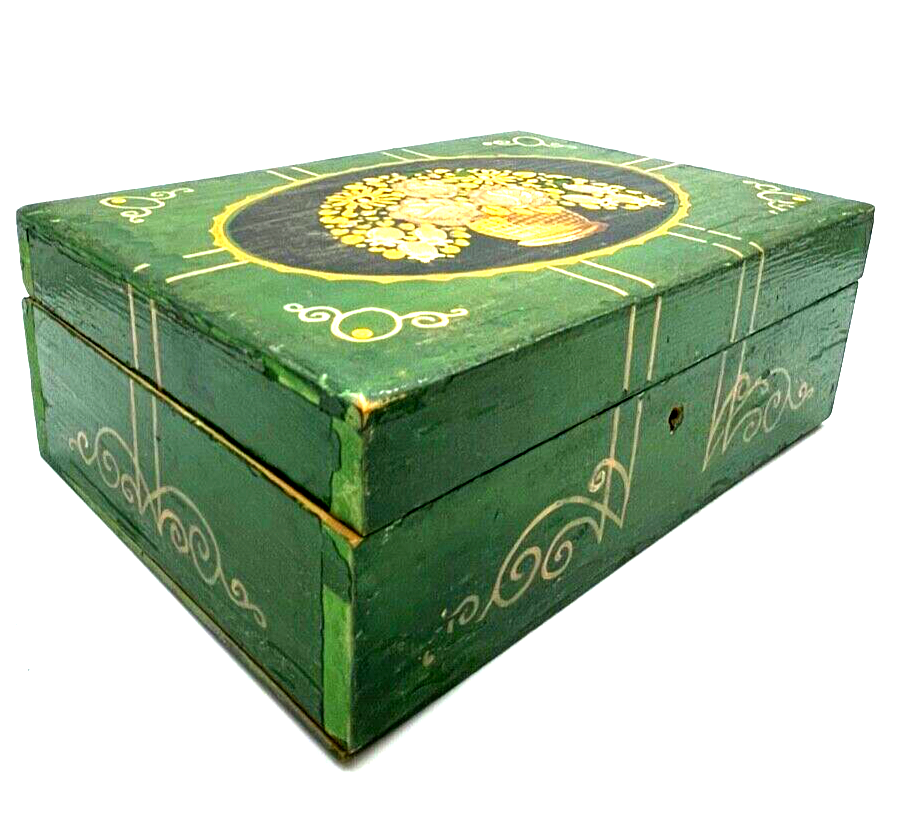 Dachbodenfund alte Tannenholz Holz Schatulle Handarbeit Handbemalt um 190010