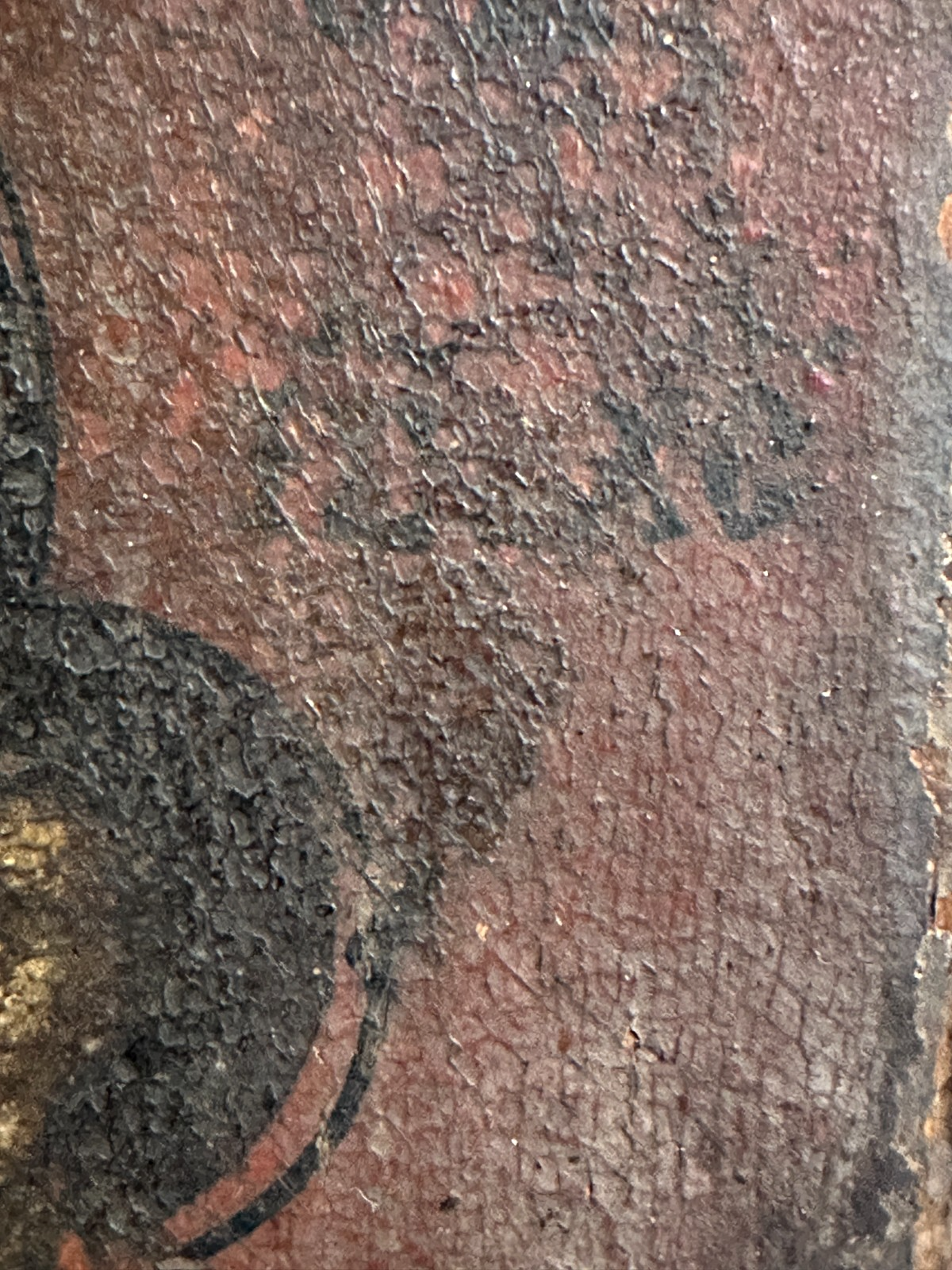 Alte Ikone „Gottesmutter mit Kind“ – Tempera auf Holz - unrestaurierter Zustand7