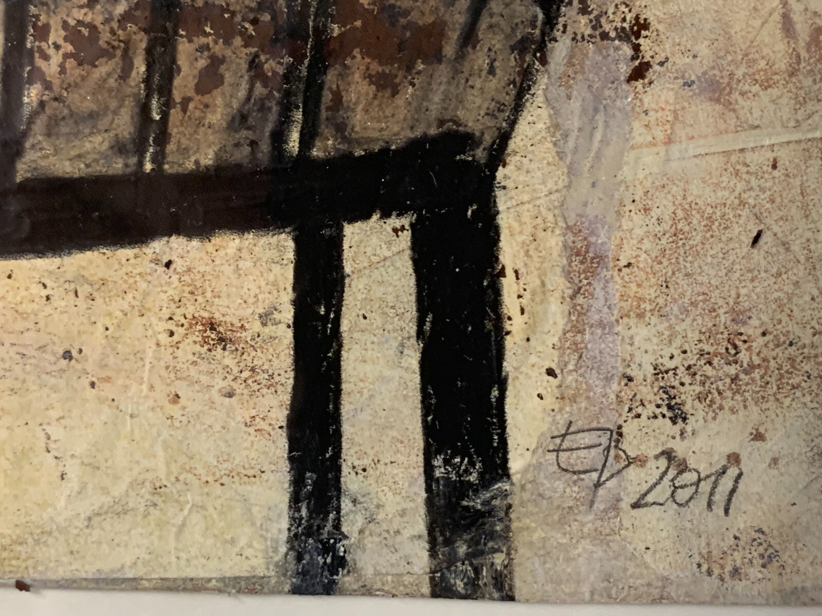 Elke Pollack 'am Tisch' - Gemälde Mischtechnik Collage - moderne Kunst gerahmt6