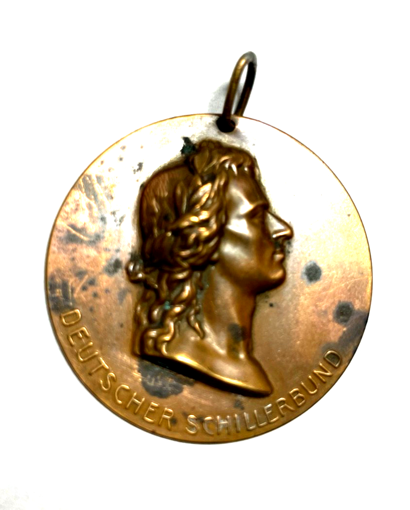 Antik Friedrich von Schiller Plakette Medaille Anhänger Kupfer Blech um 19051