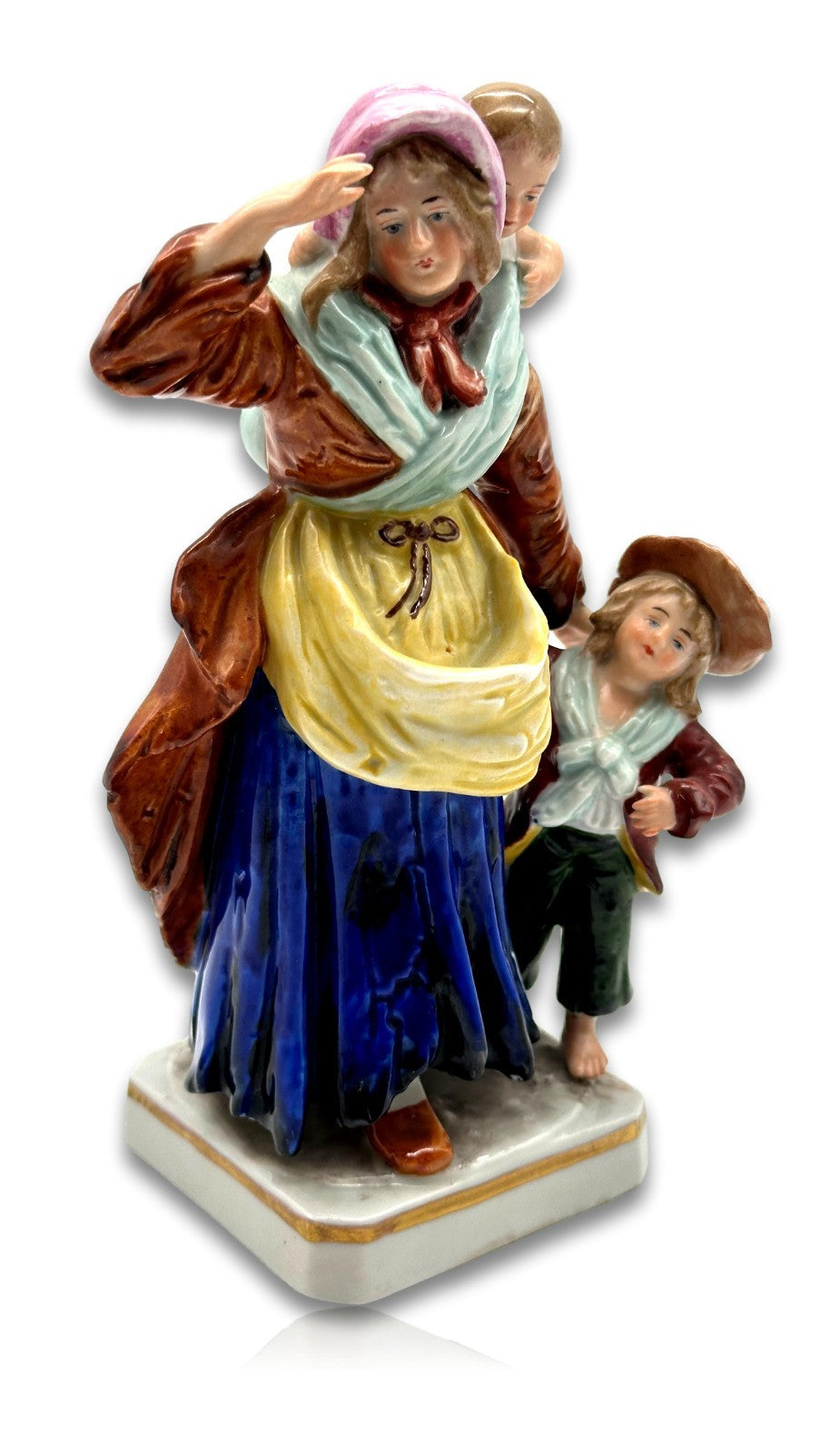 Jugendstil Sitzendorf Porzellanfigur – Frau mit Kindern um 1900 – fein bemalt0