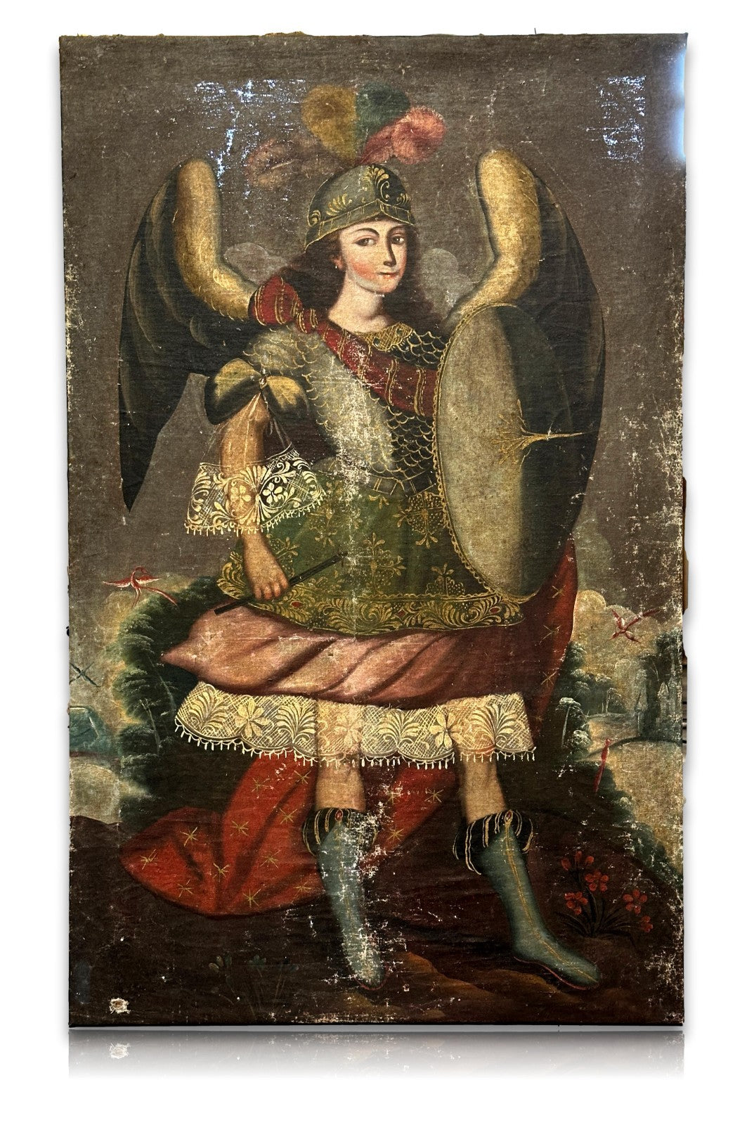 Kolonialgemälde um 1750 – Erzengel Raphael – Cusco-Schule – Öl auf Leinwand0