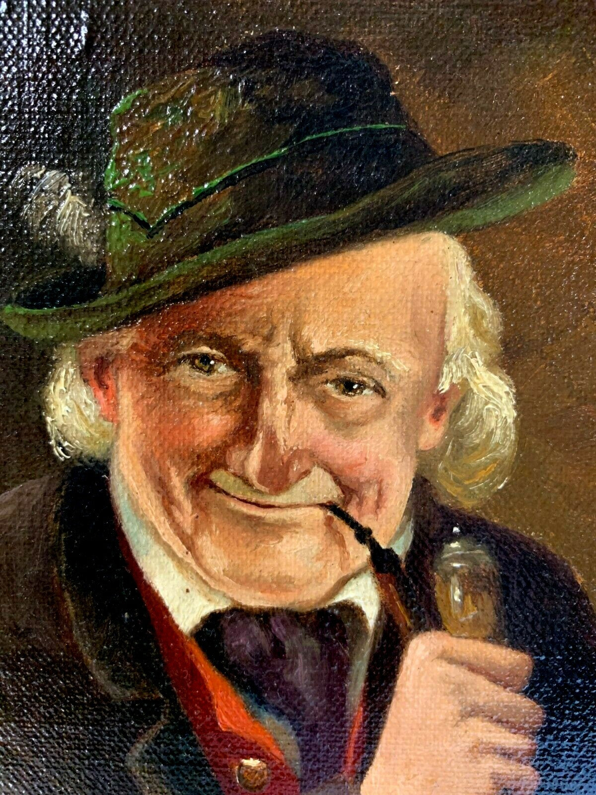 Gemälde Öl auf Holz - Bauer mit Pfeife - Herrenporträt - Goldrahmen - F. Schmid2