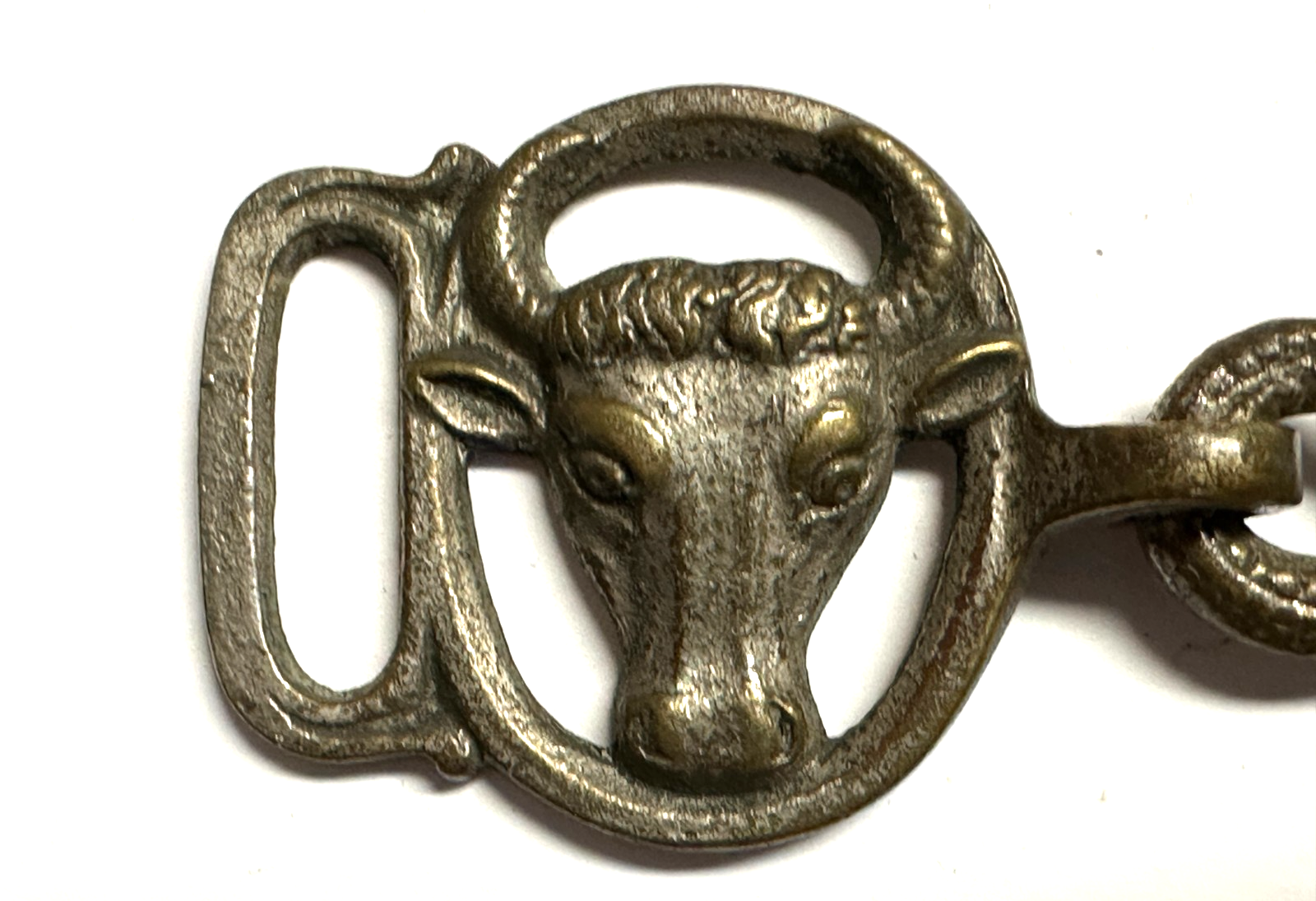 Metzger Zunft-Koppelschließe um 1920/30 – Doppel-Stierkopf - Schlangen-Haken1