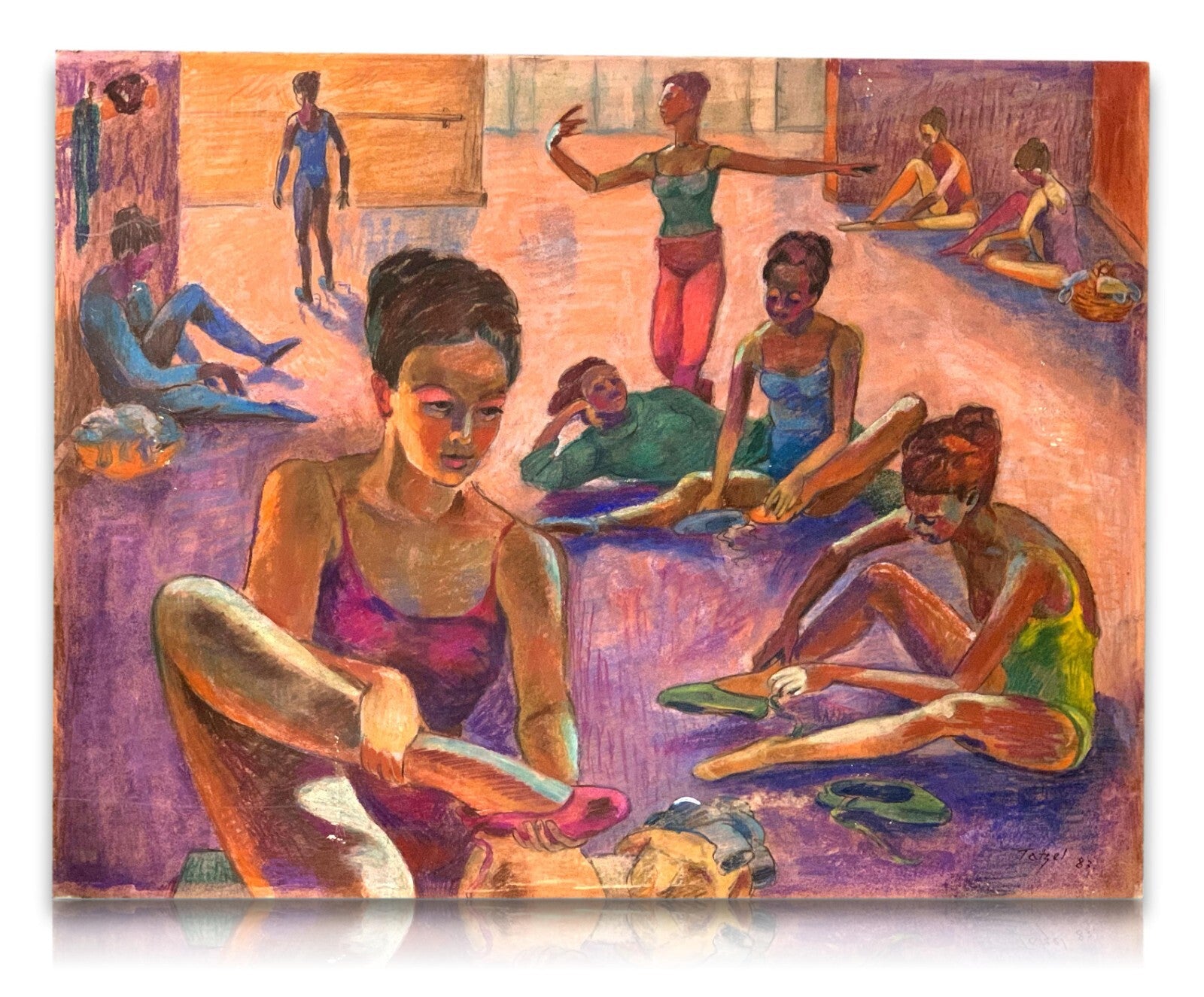 Alfred Tatzel - Hartfaserplatte - Gouache Tempra - 'Balettgruppe' - 19830