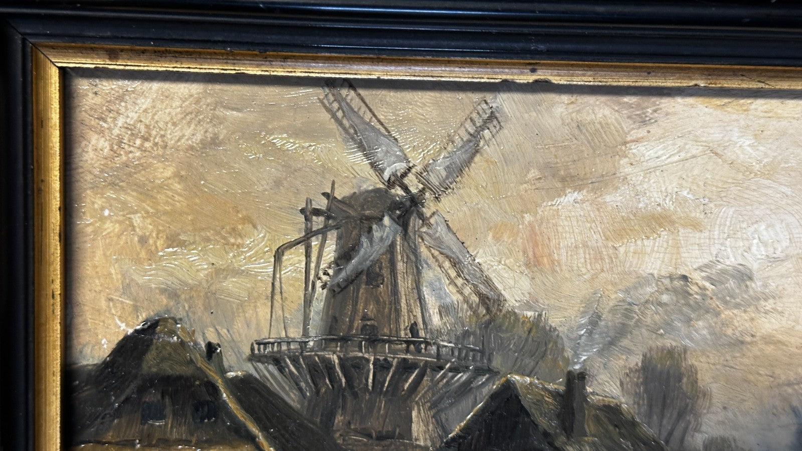 Kleines Kabinettbild – Holland mit Windmühle“ - Öl auf Holz - signiert - gerahmt5