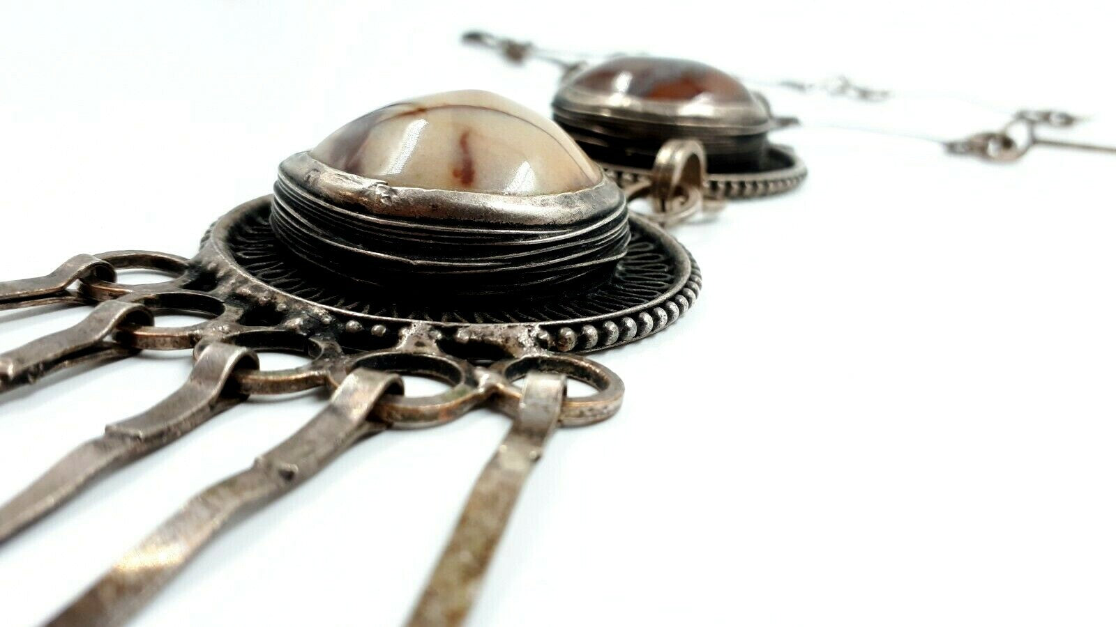 antiker Trachtenschmuck Jaspis - Halskette Necklace - Schmuckstein Cabochon2