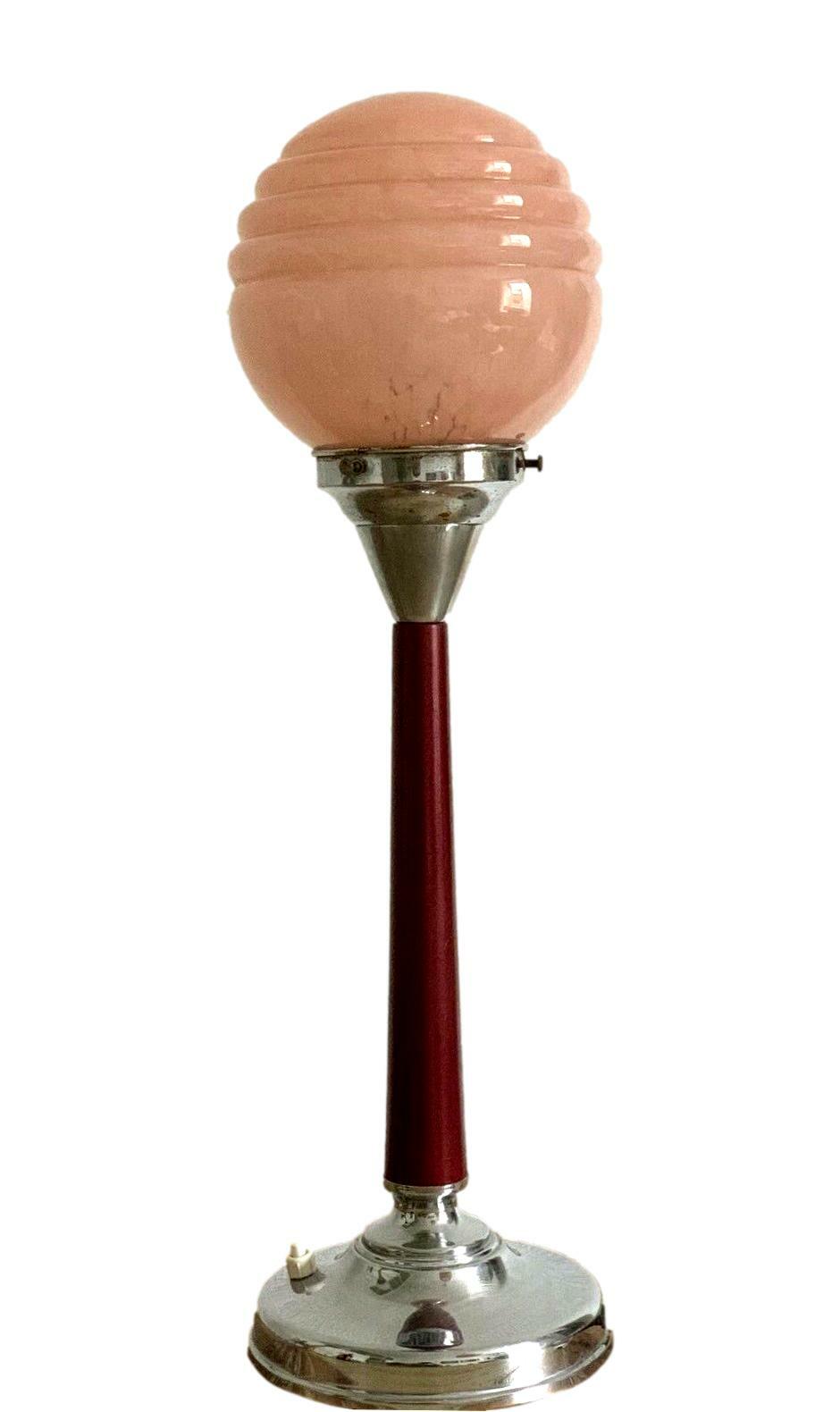 Art Deco Lampe - Tischlampe - Holz - Rotlack - Glas - um 1920 1