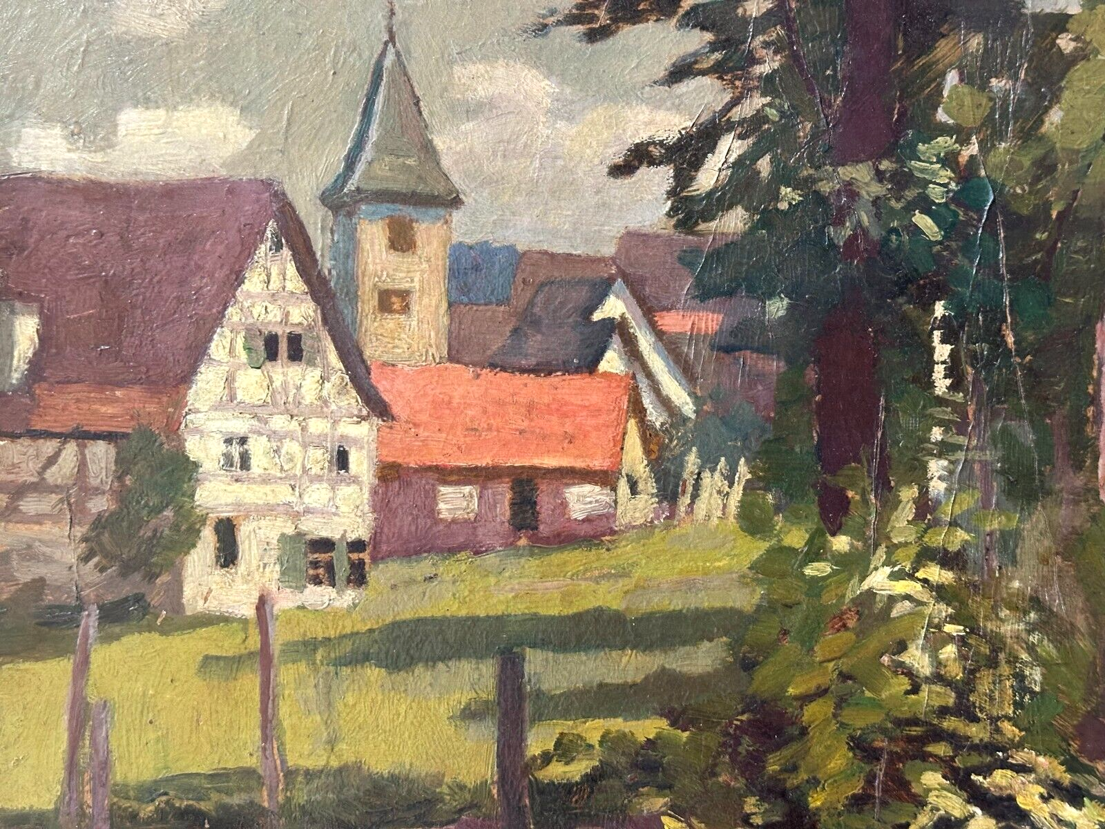 Öl auf Karton - Stadt Dorfansicht - Monogramm K.F. Karl Fürst gerahmt - signiert2